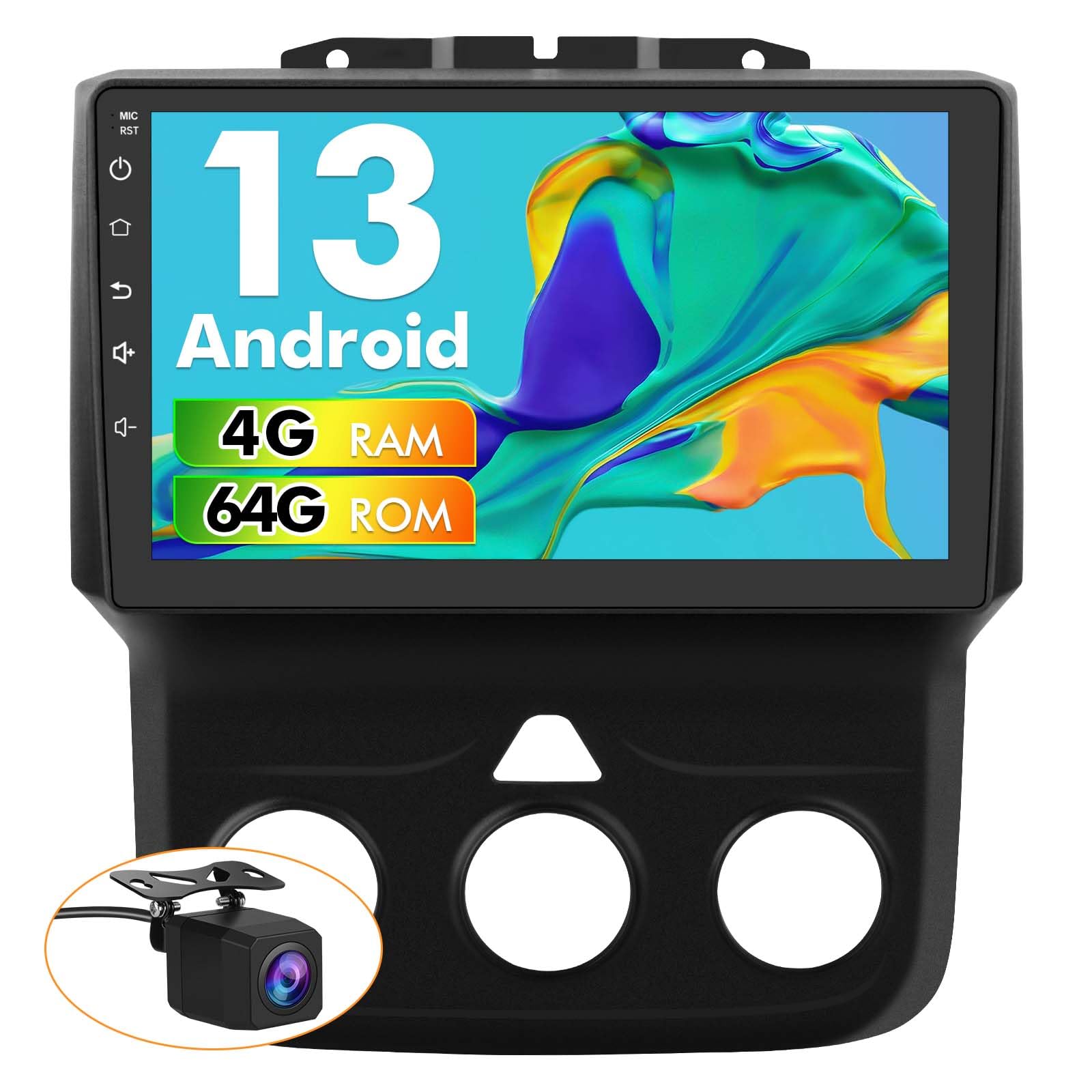 4GB+64GB Car Radio Stereo for Dodge Ram 2013-2019 1500 2500 3500 Built in Carplay/Android Auto 9 inch Head Unit with DSP BT GPS 