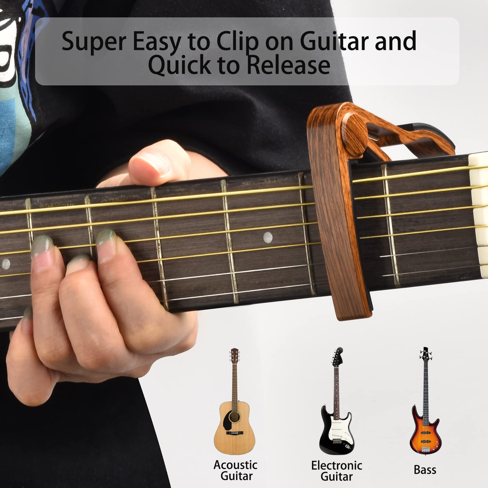 Guitar Capo, Guitar Picks, Guitar Accessories With Guitar Tuner, Capo For Acoustic Guitar, Bass, Buzzing Free, Quick Release, Gu