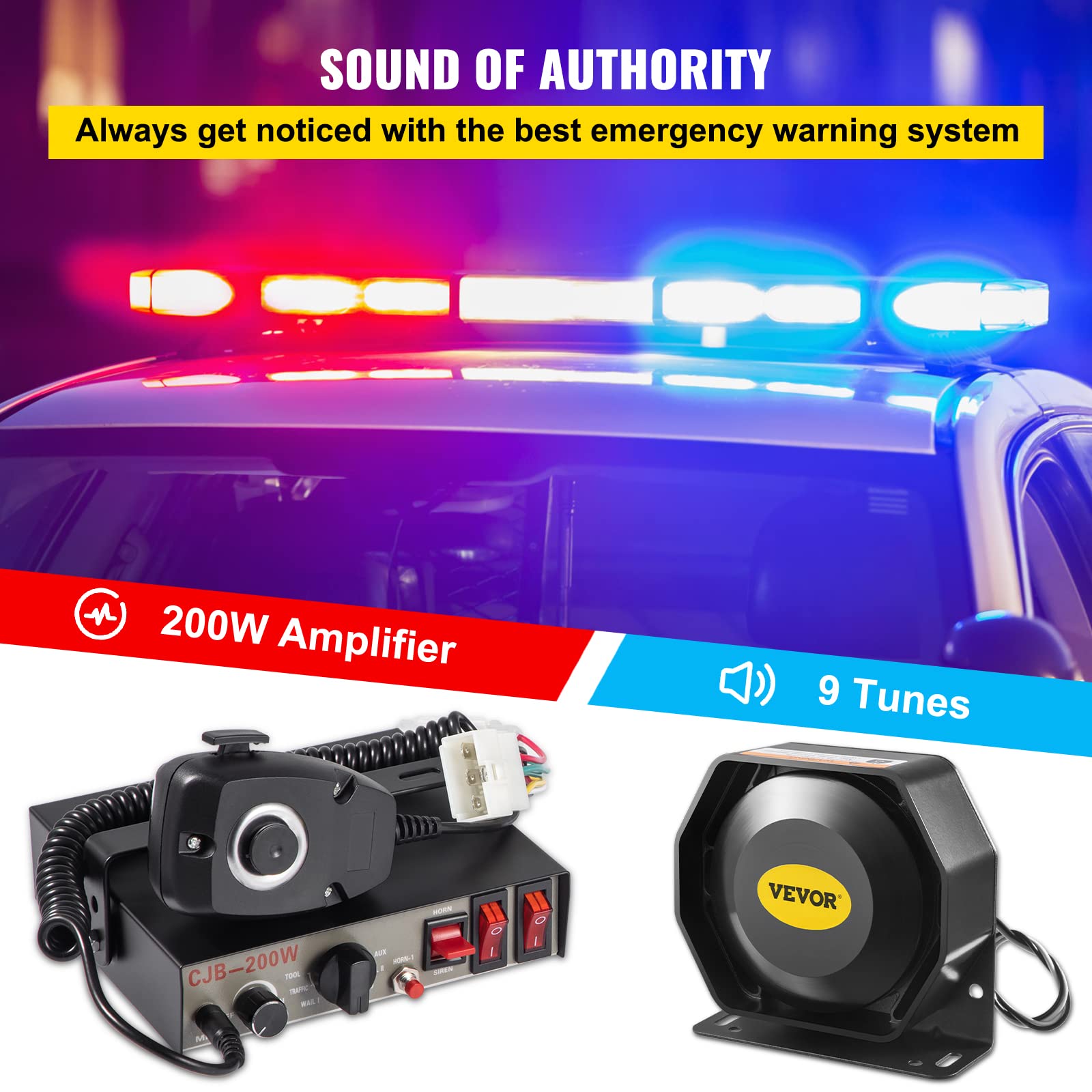 Mophorn 200W Car Warning Alarm Vehicle 7 Sound Loud Warning Alarm Kit Mic System Emergency Fire Siren Pa Speaker