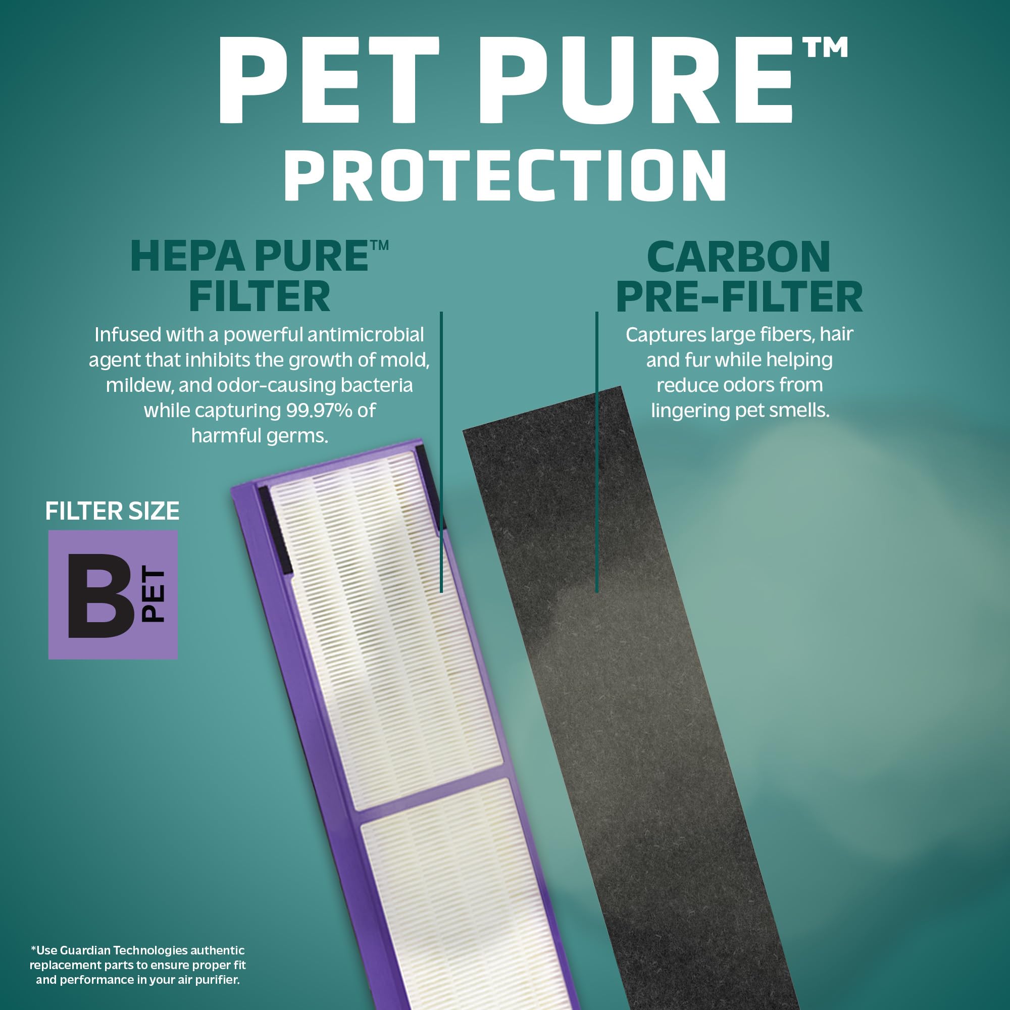 Germguardian Filter B Pet Pure Hepa Genuine Replacement Filter, Removes 99.97% Of Pollutants For Ac4825, Ac4820, Ac4850, Ac4870,