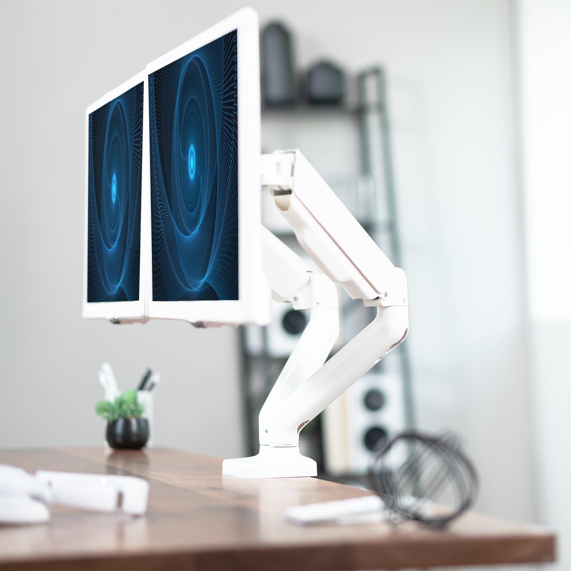 VIVO Dual Monitor up to 32 inches and 19.8 lbs per Screen, Mechanical Arm Desk Mount, Articulating Counterbalance, VESA Stand, Classic, White STAND V002OW
