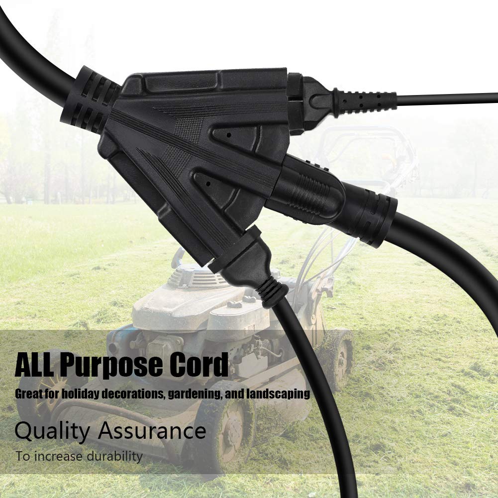 10Ft 12/3 Outdoor Extension Cord, Heavy Duty 3 Outlet Sjtw Indoor/Outdoor Three Prong Power Cord 12 Gauge Grounded 15 Amp 1875 W