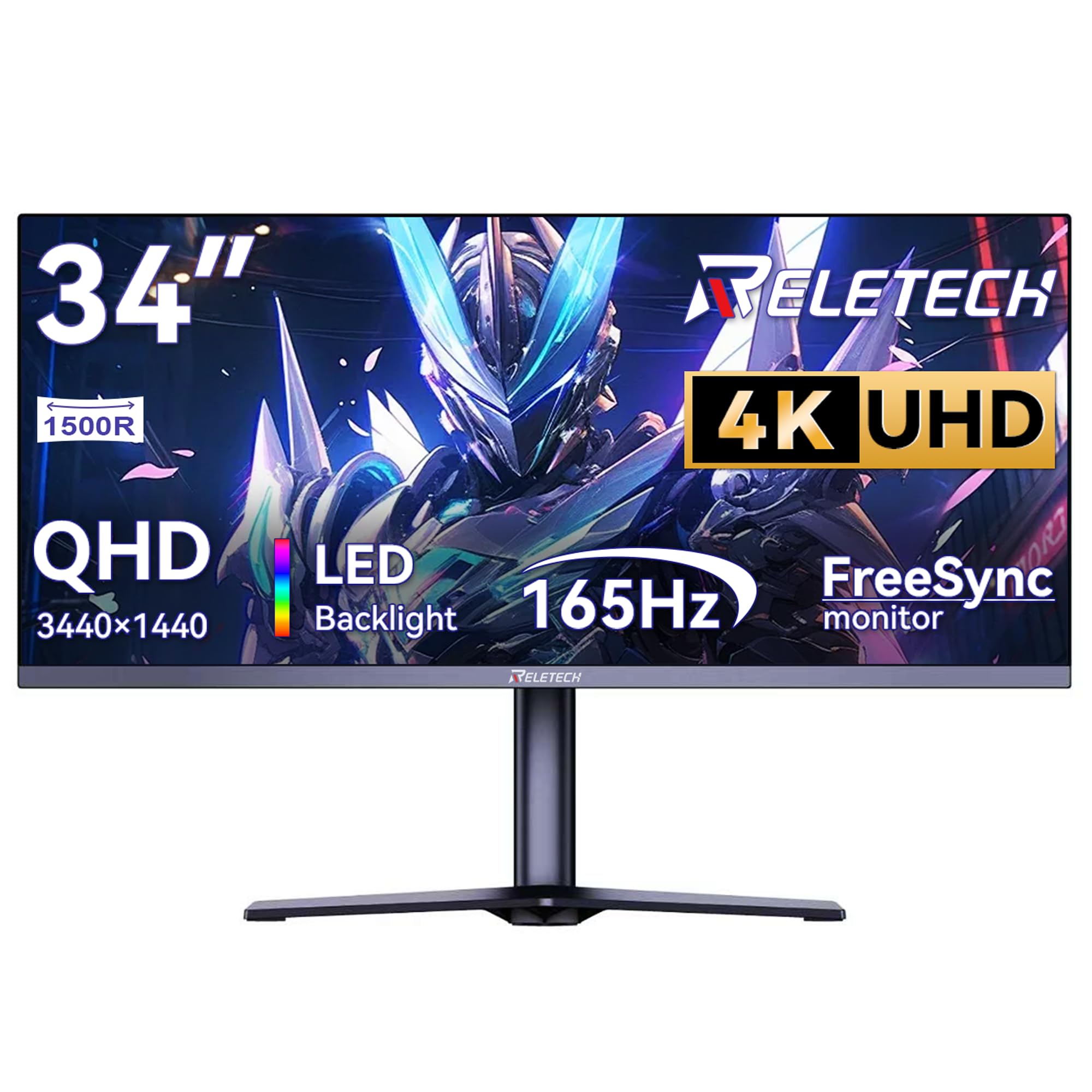 Reletech 34 Inch Curved Ultrawide Gaming Monitor,21:9 WQHD (3440x1440) 165Hz 1ms 1500R Curved Monitor, 120% sRGB, Support Freesy
