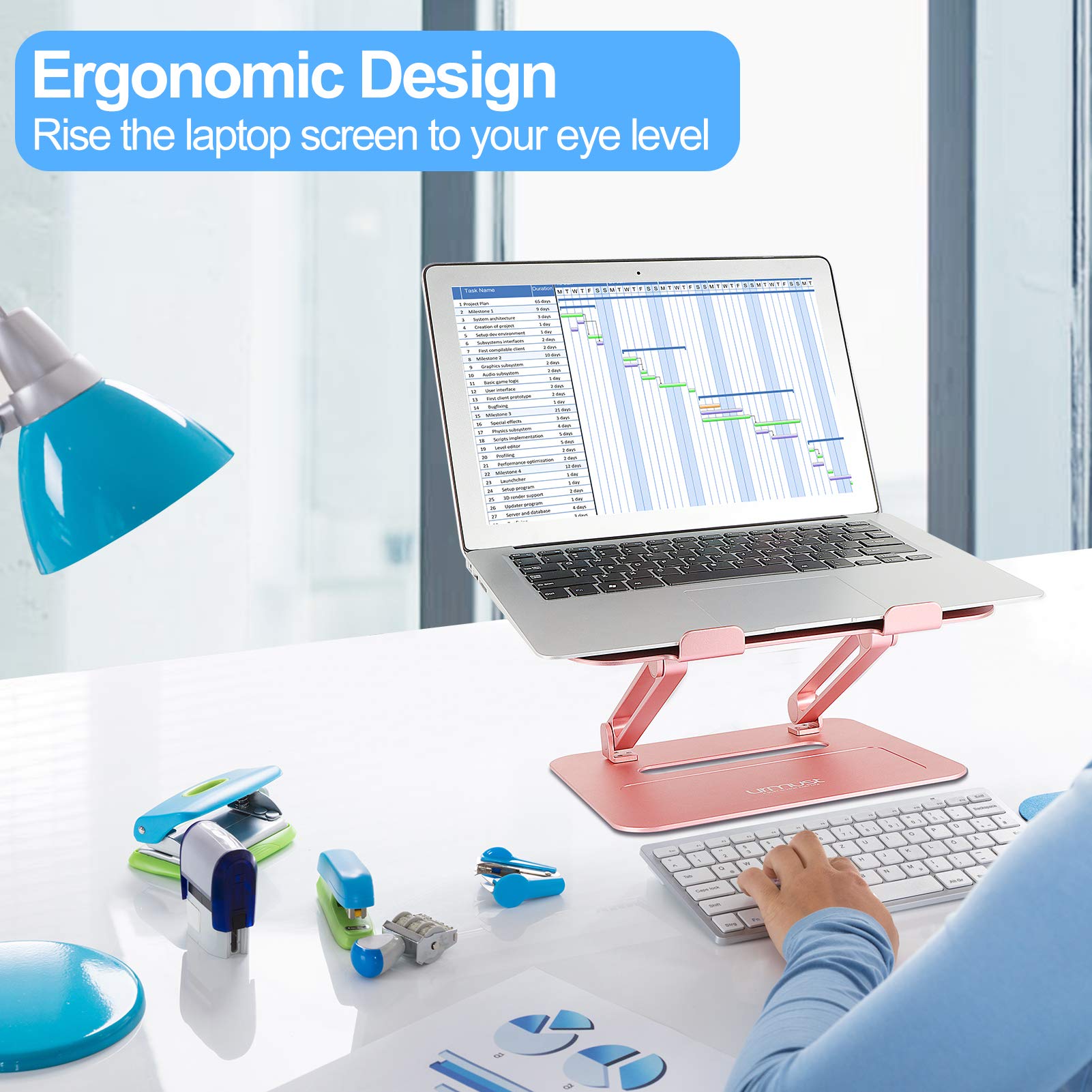 Urmust Adjustable Laptop Stand For Desk Aluminum Computer Stand For Laptop Riser Holder Notebook Stand Compatible With Macbook Air Pro Ultrabook All Laptops 11 17 Inch (Rose Gold)