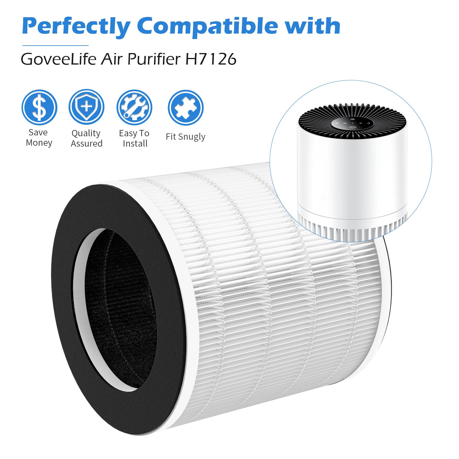 Gokbny 2 Pack H7126 Replacement Filter Compatible With Goveelife H7126 Purifier, 3 In 1 True Hepa Filters, With Aromatherapy Tab