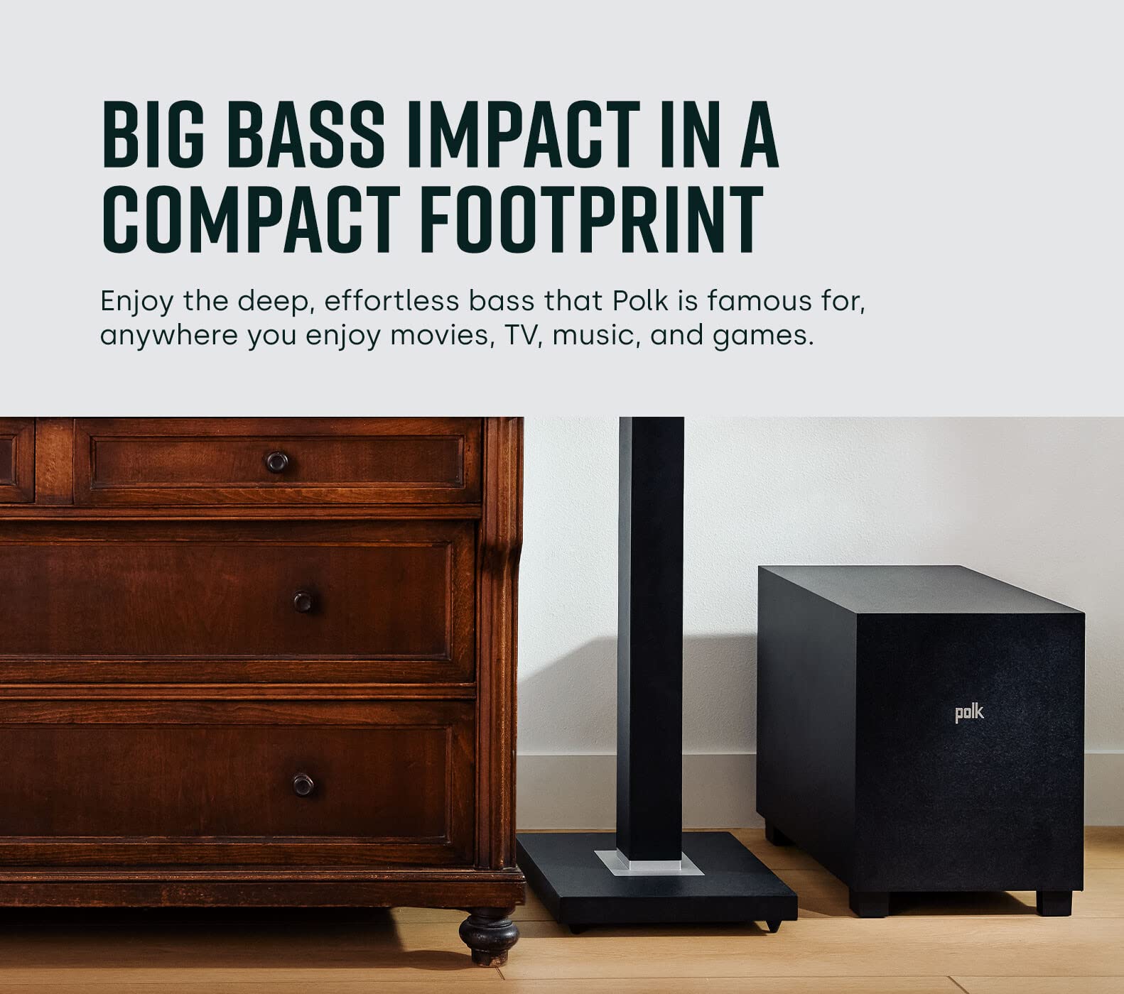 Polk Monitor Xt10 Home Subwoofer, 10 Deep Bass Woofer, 100W Class D Amplification, Dolby Atmos, Auro 3D & Dts:X Compatible, Blac