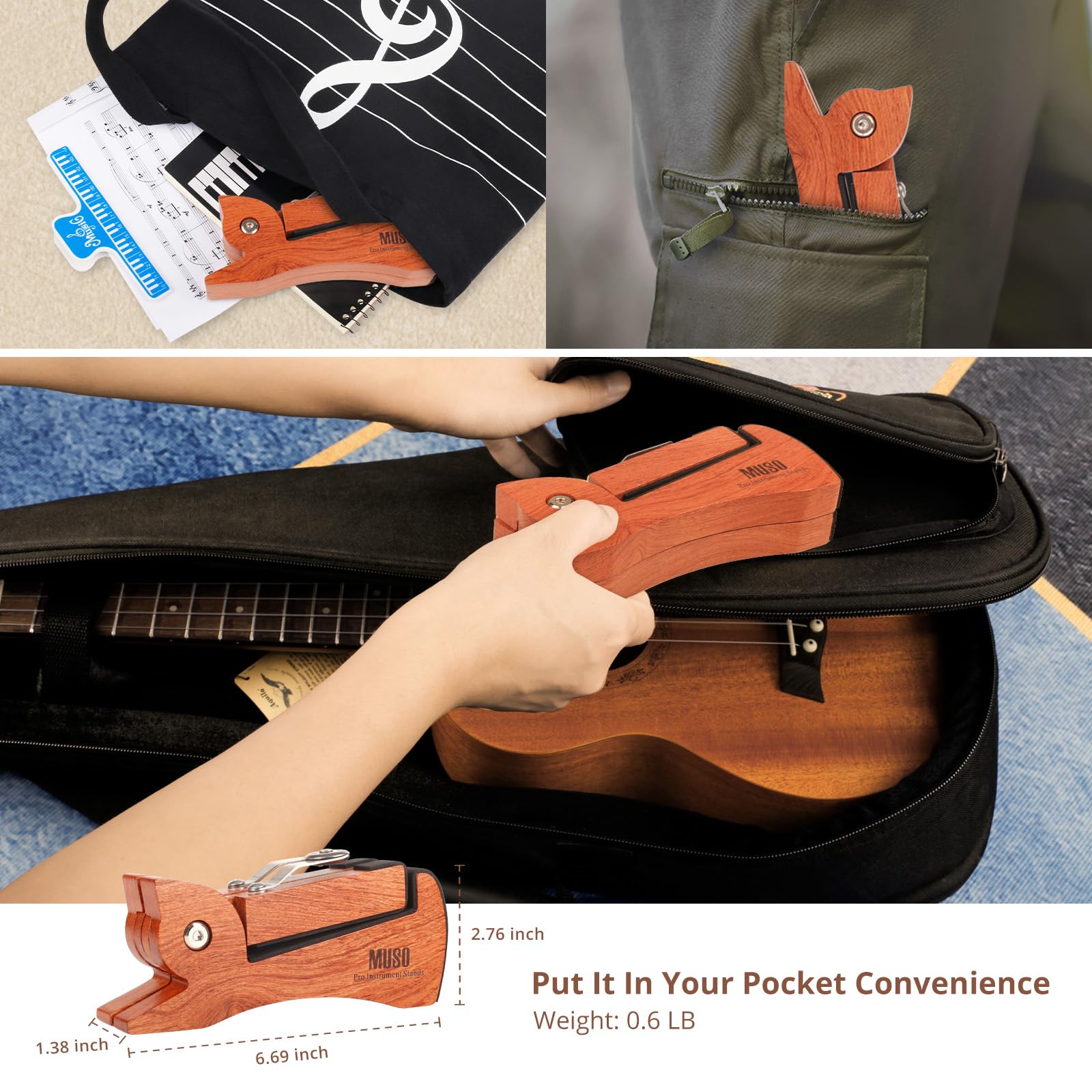 Muso Mini Violin Stand, Premium Solid Wood, Lightweight&Stylish Holder For Violin,Ukulele And Banjo (Rosewood)