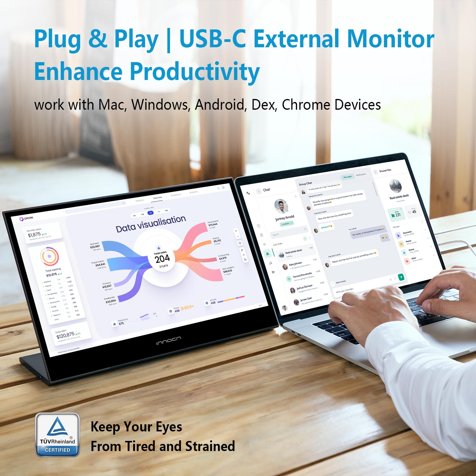 Innocn Portable Laptop Monitor Touchscreen 15.6'' 1080P Hdmi Usb C External Display Ultra Slim Travel Second Monitor For Macbook