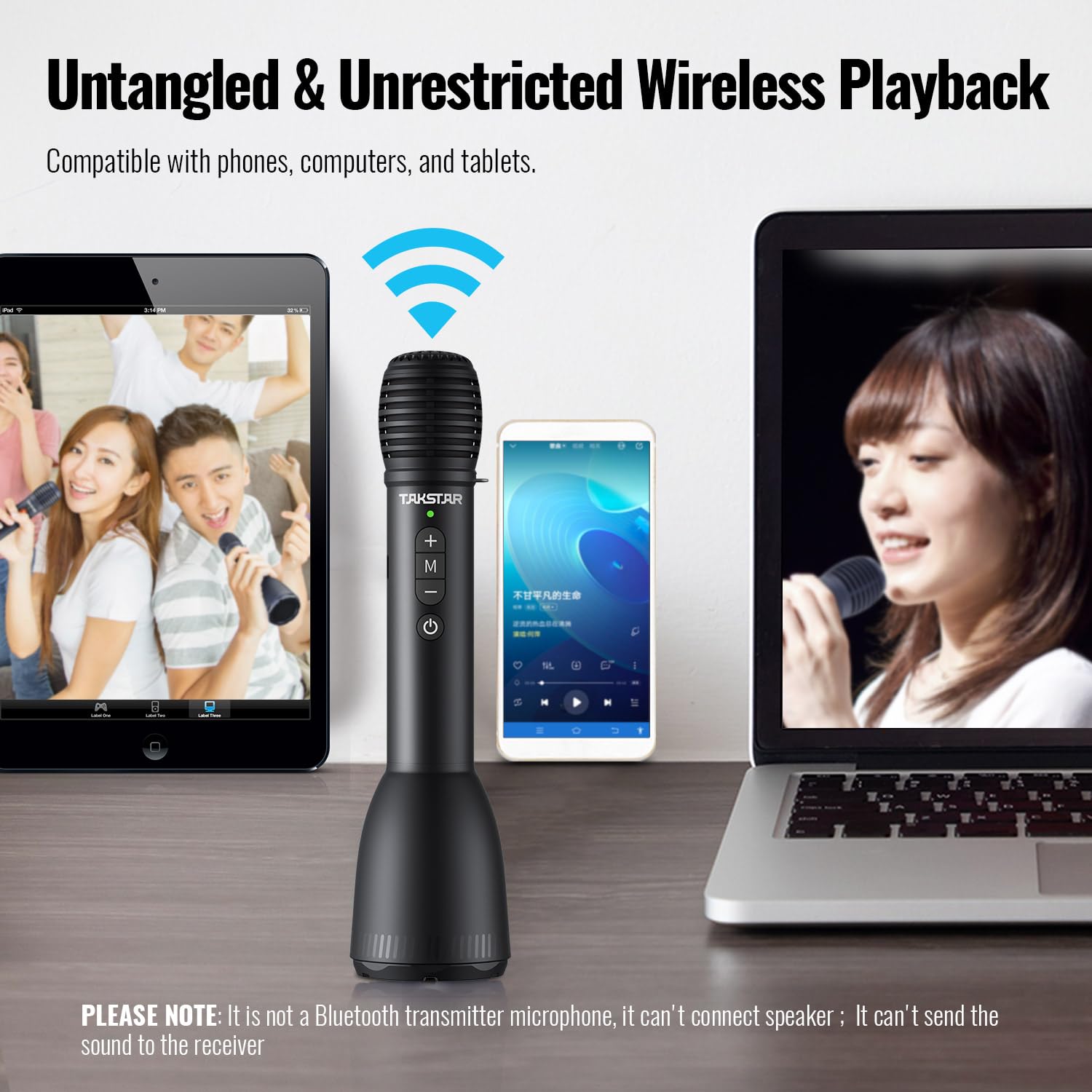 Takstar 2 In 1 Bluetooth Wireless Microphone & Voice Amplifier, 7 Kinds Of Sound Effects, 10W Portable Handheld Mic Speaker For