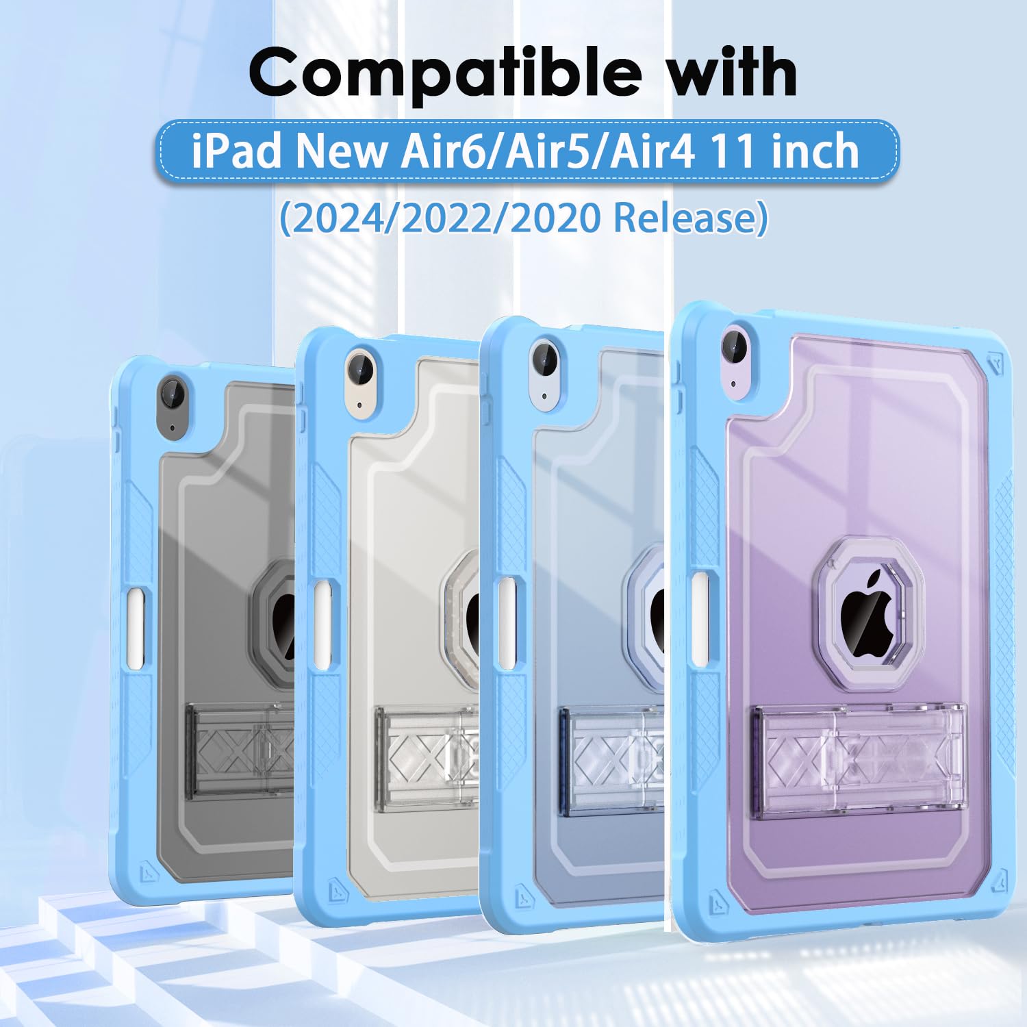 Zonefoker For Ipad Air 6Th 11 Inch M2 Generation Case 2024, Ipad 5Th/4Th 11 Inch 2022/2020, Sky Blue Slim Cover With Pencil Hold