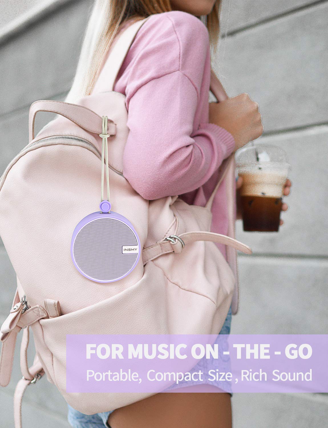 Insmy C12 Ipx7 Waterproof Shower Bluetooth Speaker, Portable Small Speaker, Speakers Bluetooth Wireless Loud Clear Sound Support Tf Card Suction Cup For Kayak Canoe Beach Gift (Purple)