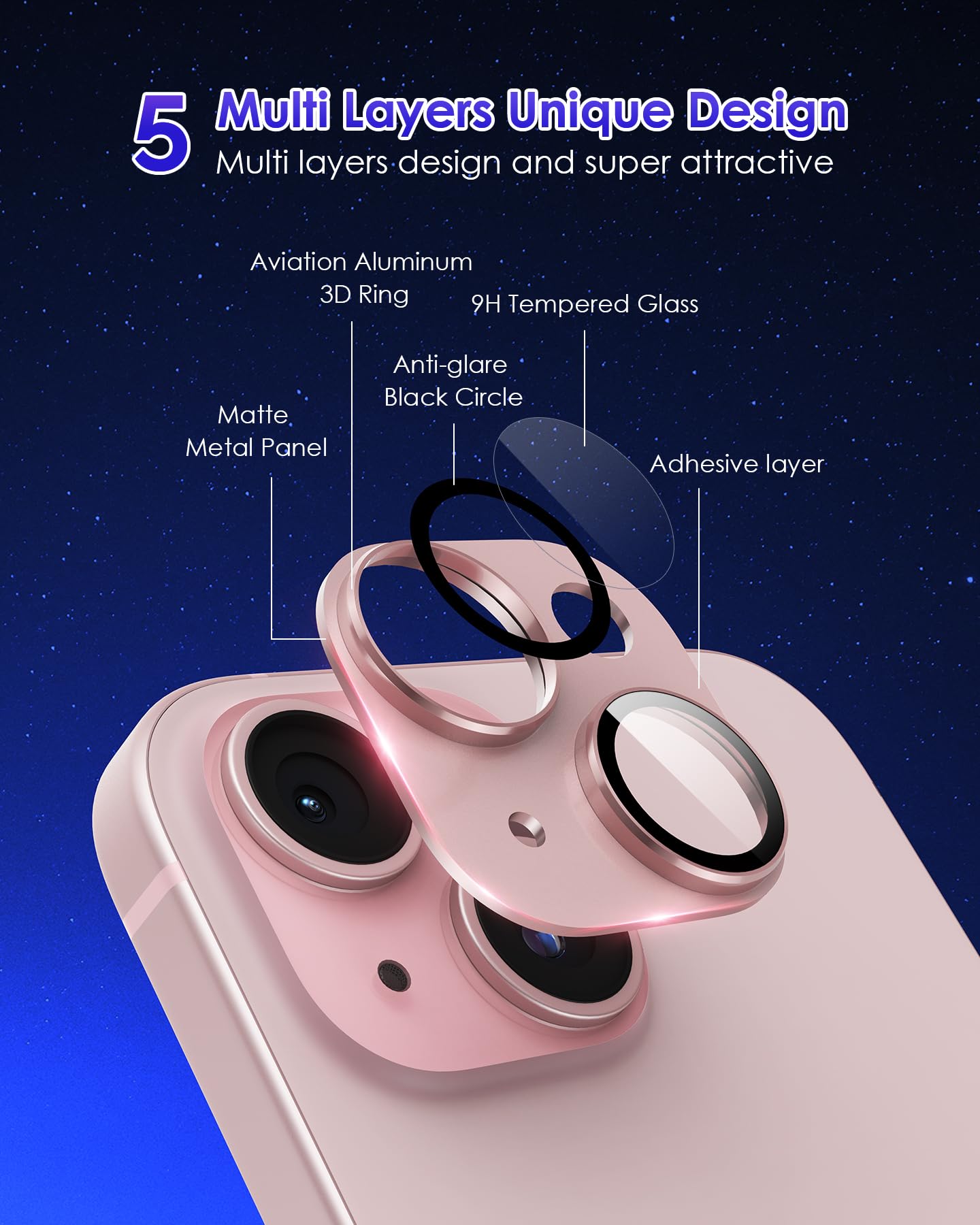 Kanosan For Iphone 15 Plus/Iphone 15 Camera Lens Protector Metal Plus Aluminium Alloy Ring 9H Tempered Glass Screen Case Friendl