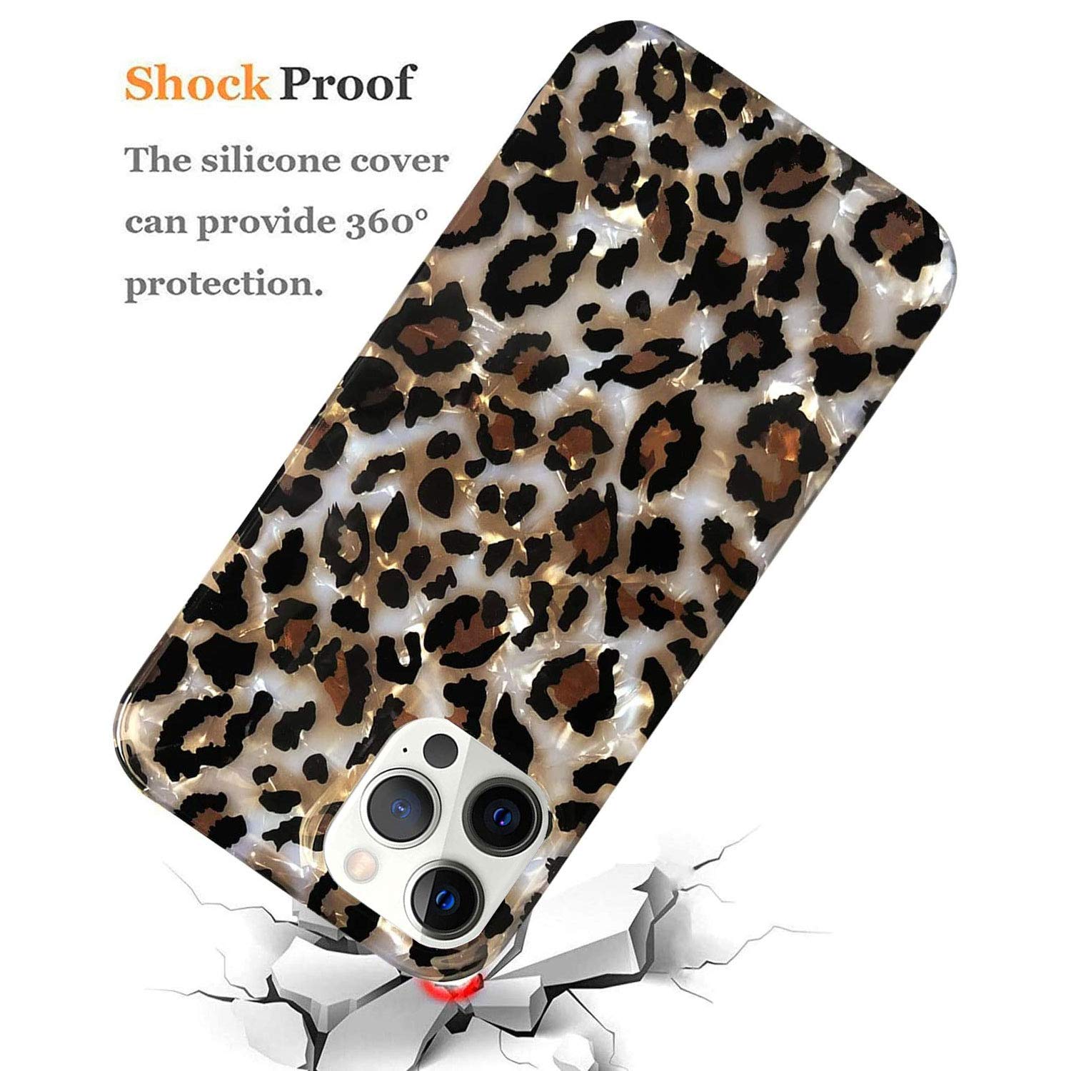 J.West Leopard Case Compatible With 12 Pro Max, Luxury Sparkle Cheetah Print Design Soft Silicone Phone Case Cover Girl Women Wi