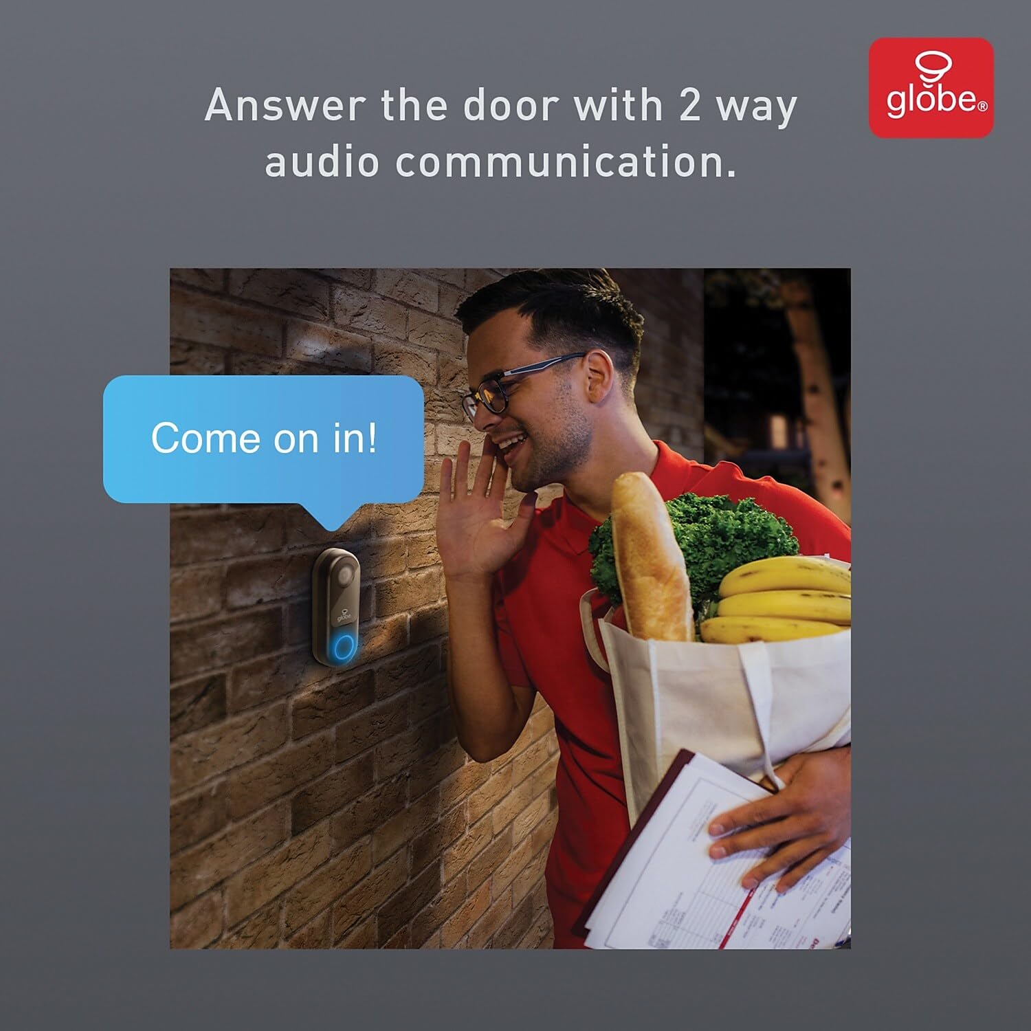 Globe Electric Wi Fi Smart Video Doorbell, Hardwired, No Hub Required, Ip54 Rated, 1080P, Motion Detection, 2 Way Voice, Night V
