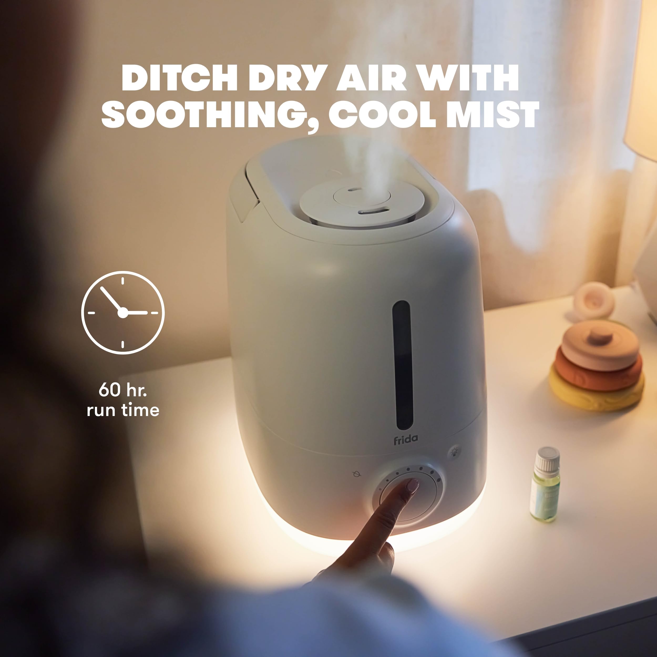 Frida Baby 3 In 1 Xl Top Fill Humidifier For Bedroom, 6L Tank Cool Mist Humidifier For Large Rooms + Diffuser, Nightlight, Auto