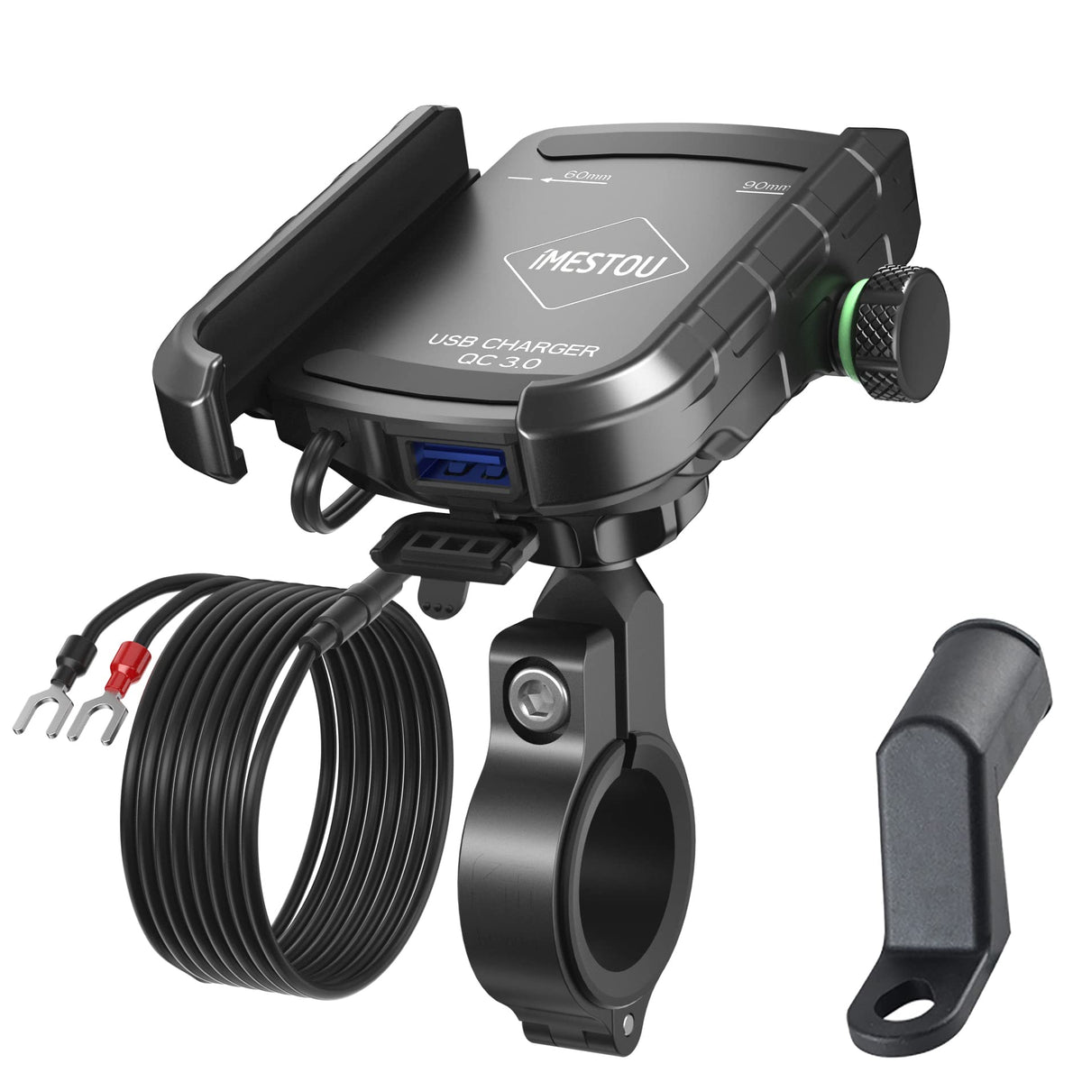 Imestou Motorcycle Phone Mount Usb Charger Handlebar/Rear View Mirror Cellphone Holder Aluminum With 17Mm Ball Works With 12/24V