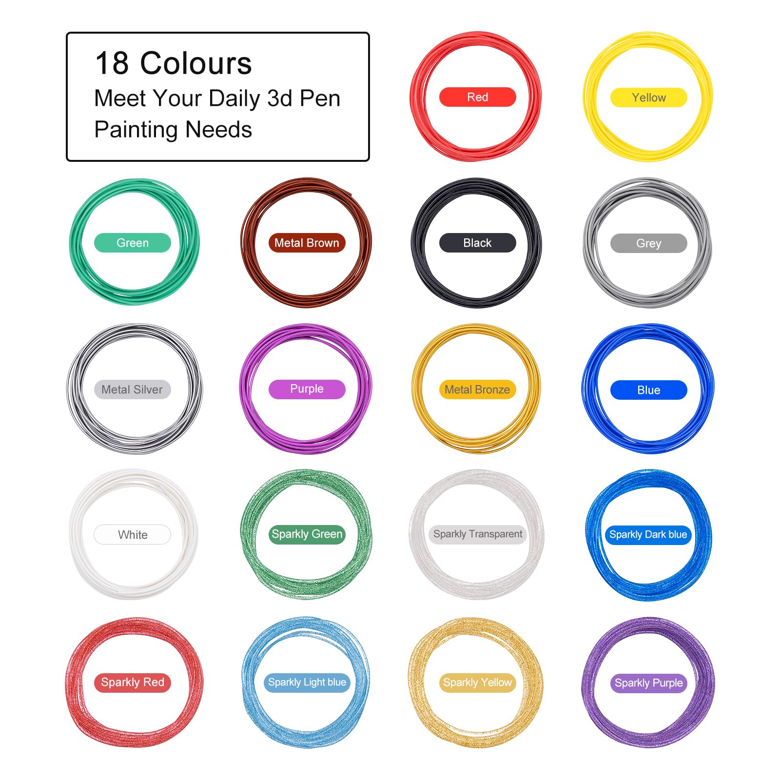 Kretrum 3D Pen Filament Refills 12 Colors 1.75Mm Pla 3D Doodler Pen Filament Refills Compatible With Mynt3D Scrib3D Pika3D 3D Pe