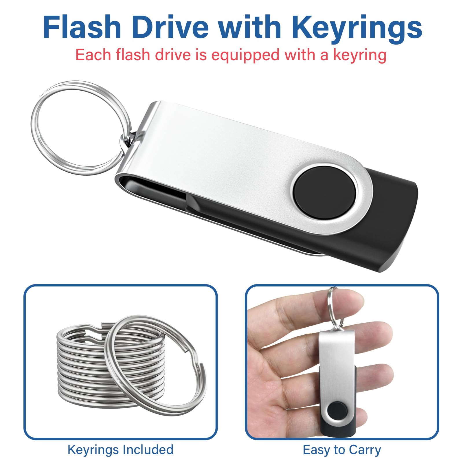 Wooolken 20Pack 2Gb Usb 2.0 Flash Drive With Keychains,Swivel Usb Thumb Drives Memory Stick Usb Drive For Pc Laptop Computer (Bl