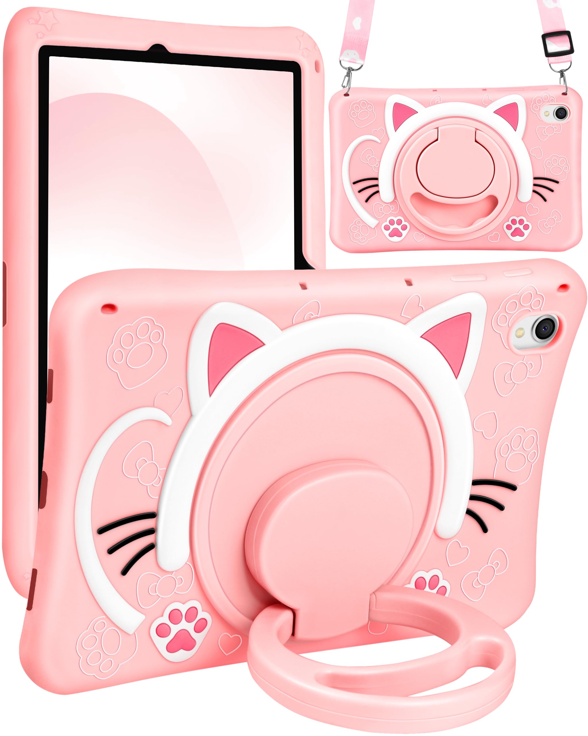 Wazzasoft For Samsung Galaxy Tab S9 Case 11    Case Girls Cute Cat Kawaii Cover Girly 3D Cartoon Women Kitten With Rotating Hand