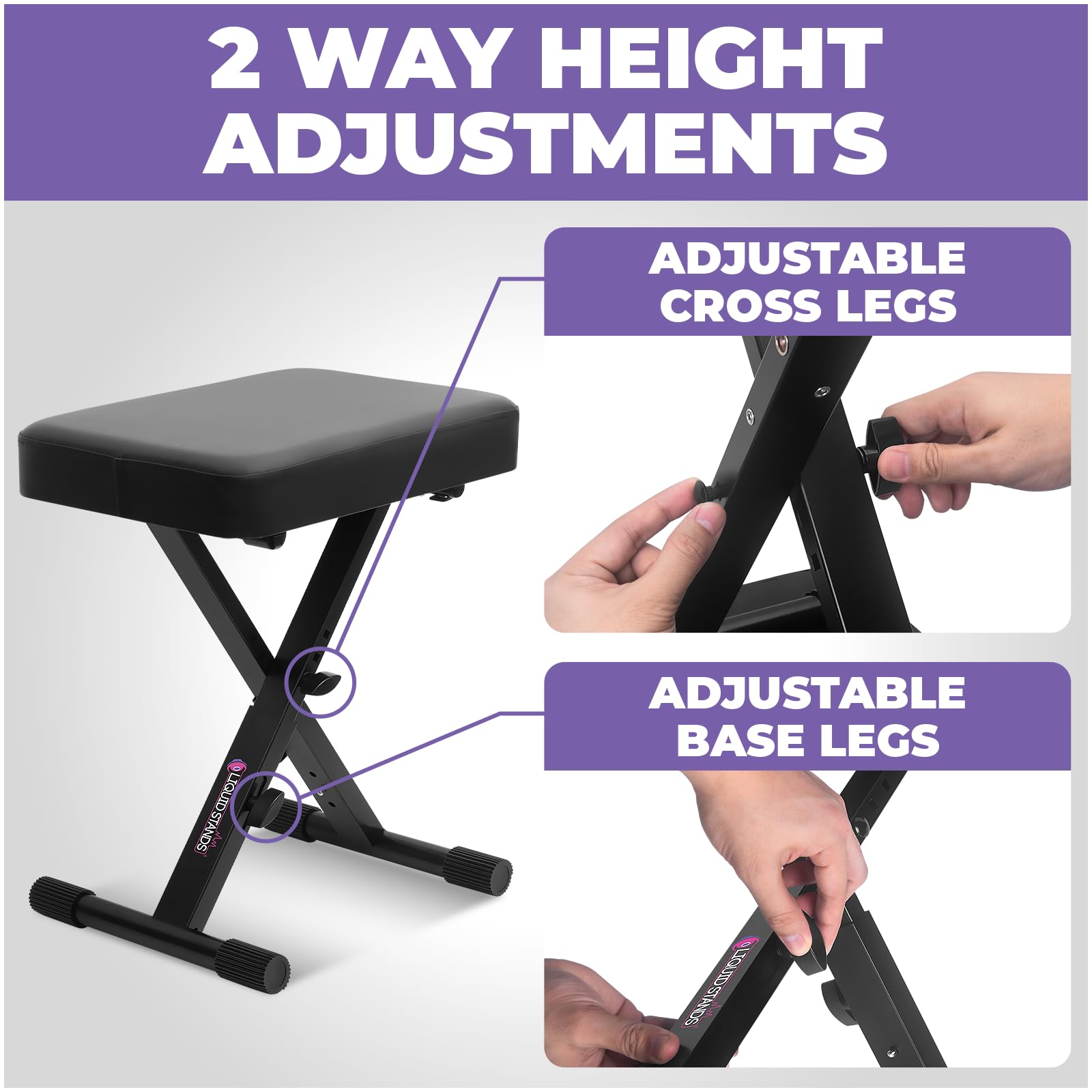 Liquid Stands Foldable Adjustable Piano Bench X-Style Music Stool - Piano Keyboard Bench Seat For Piano Keyboard Stand With Blac