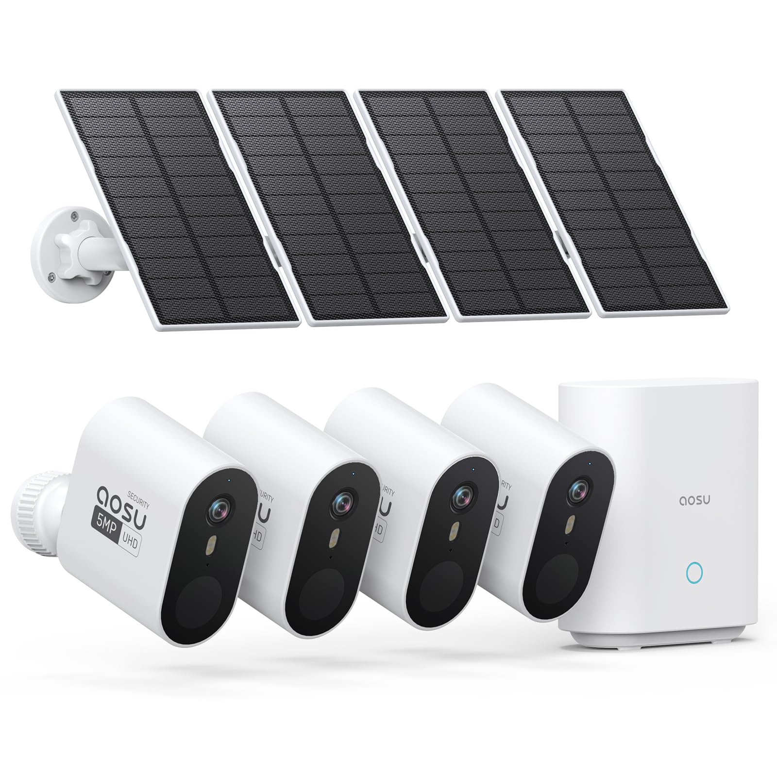 Aosu 3K/5Mp Solar Security Cameras Outdoor Wireless, Ultra Hd Video Home Security System 4 Cam Kit With 166� Ultra Wide Angle, Cam To Cam Sync, Color Night Vision, Spotlight & Siren, No Monthly Fees