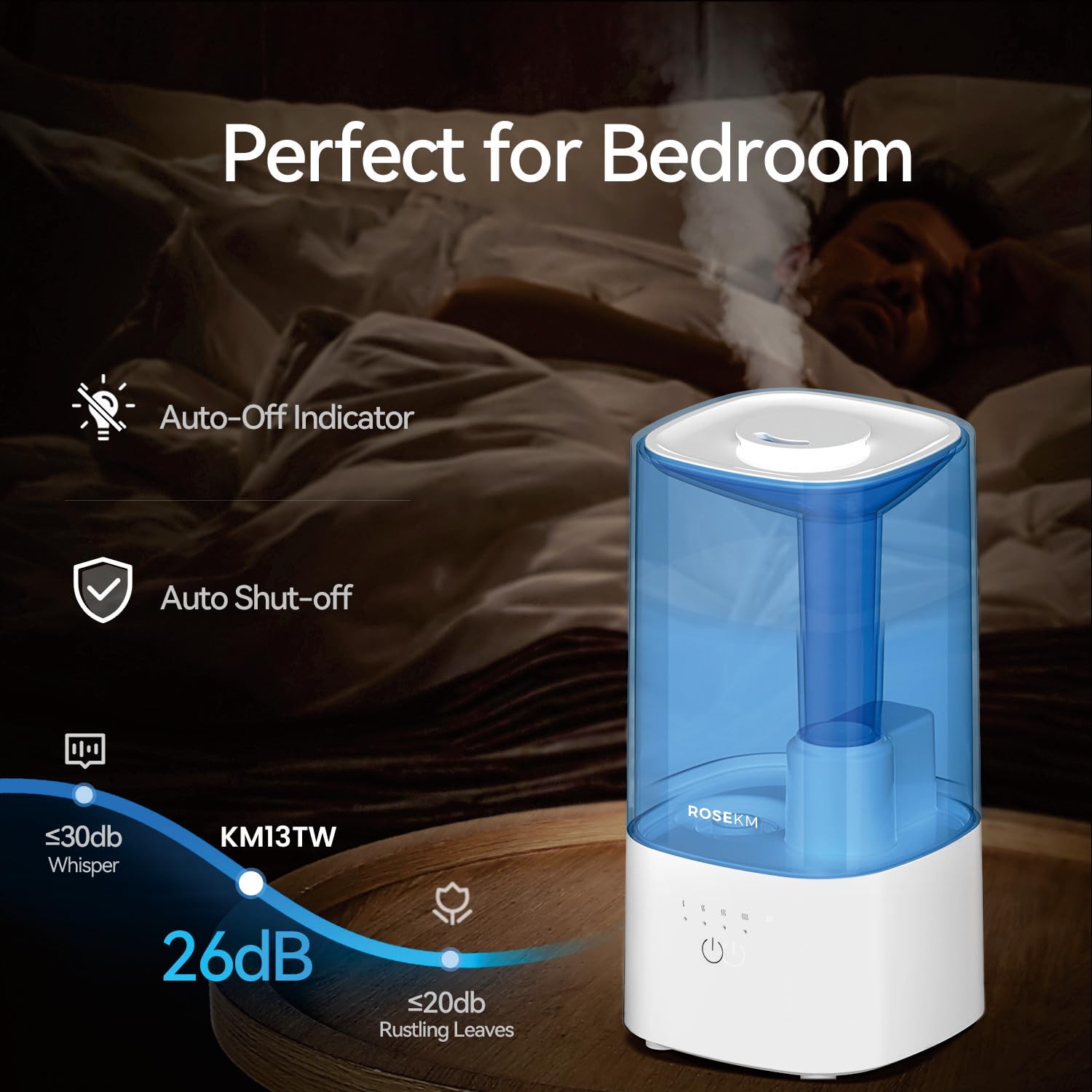 Rosekm Cool Mist Humidifiers For Bedroom, 2.0L Small Humidifier For Baby And Plant, Last Up To 10H On Max Mist Setting, Auto Shu