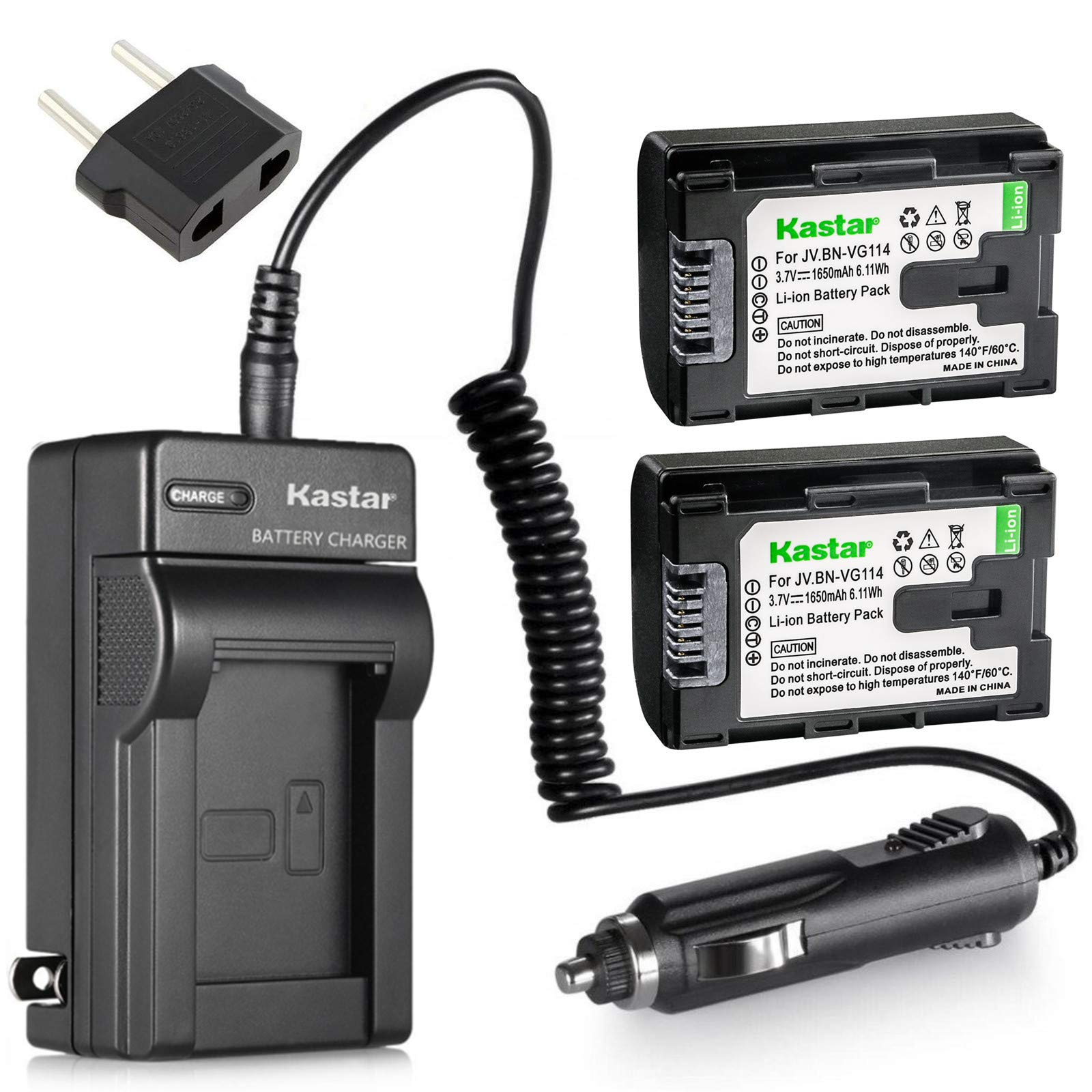 Kastar Battery (2-Pack) and Charger for JVC BN-VG107U, BN-VG108U, BN-VG114U, BN-VG121U, BN-VG138U, BN-VG107US, BN-VG108US, BN-VG