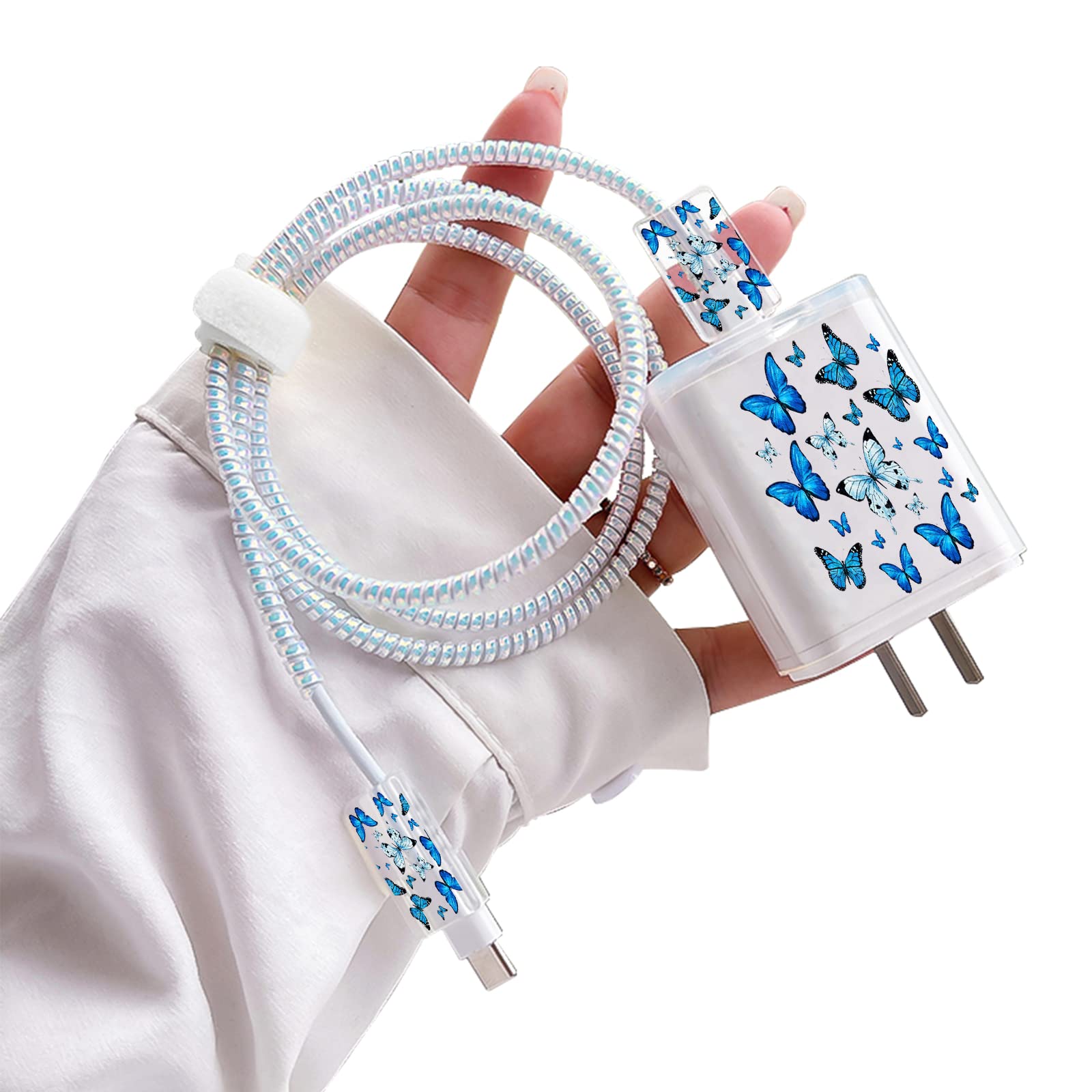 Cute Protectors Cable Protector For Iphone Charger Case Cover Pretty Elegant Blue Butterflies Pattern Unique Design Data Cable P