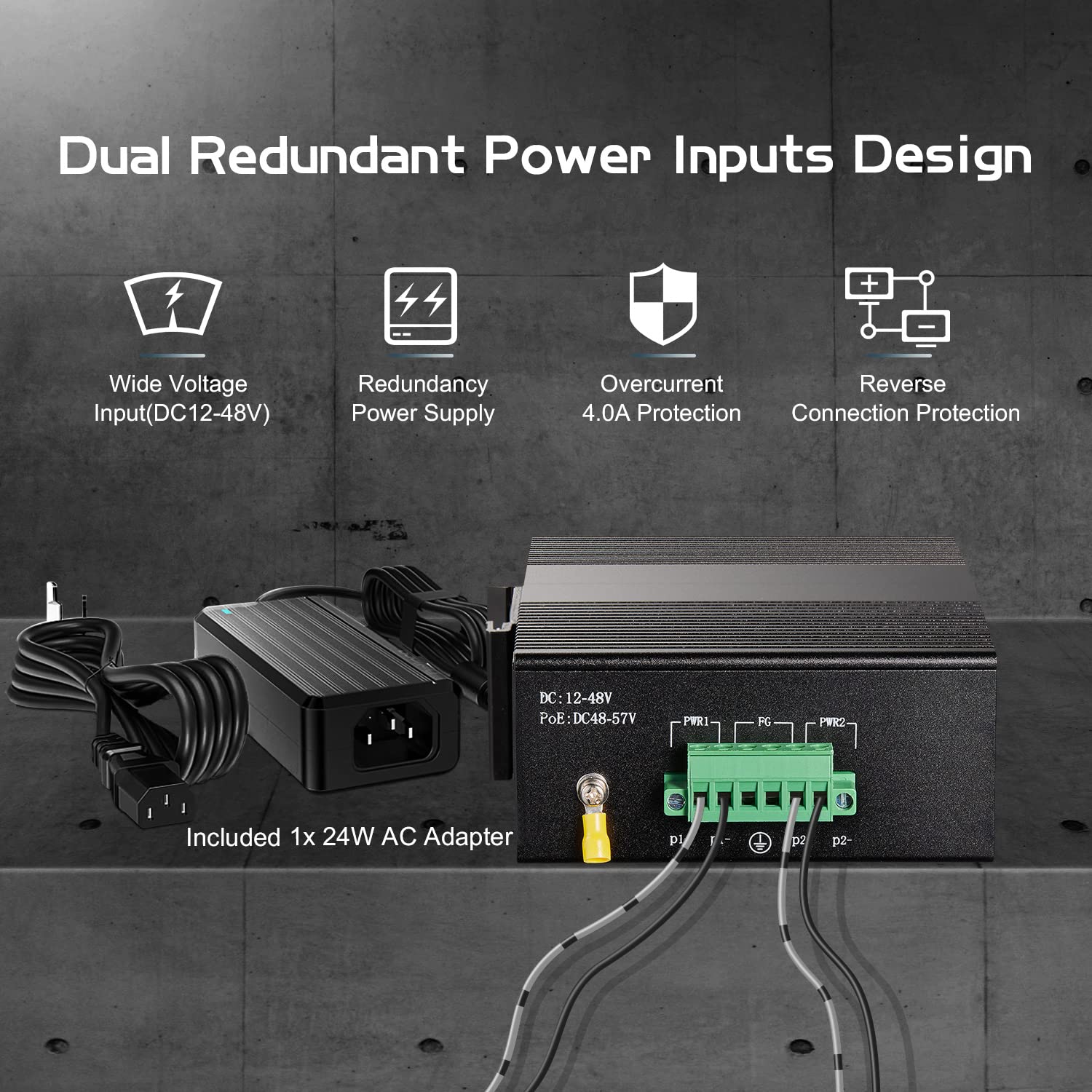 Binardat 8 Port Gigabit Din Rail Industrial Ethernet Switch, 8 Ports 10/100/1000Mbps, Fanless Wall Mount, With One Power Supply