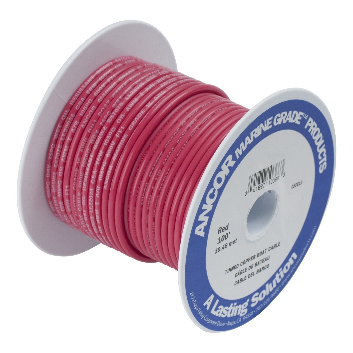 Ancor 116525 Tinned Copper Battery Cable, 1/0 AWG (50mm2), Red - 250ft