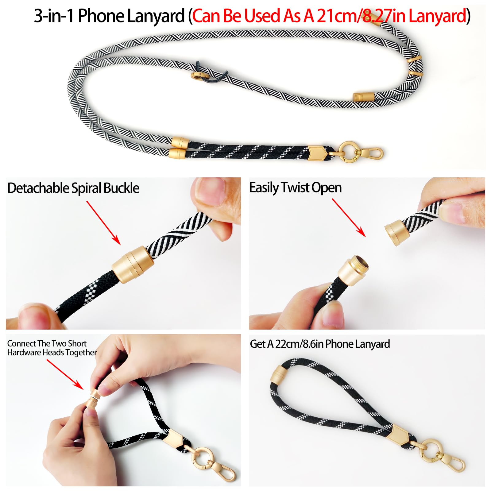 Yiflin 3-In-1 Two-Toned Phone Lanyard, Adjustable Crossbody Phone Strap With Phone Tether Tab, Versatile Anti-Theft Neck & Wrist