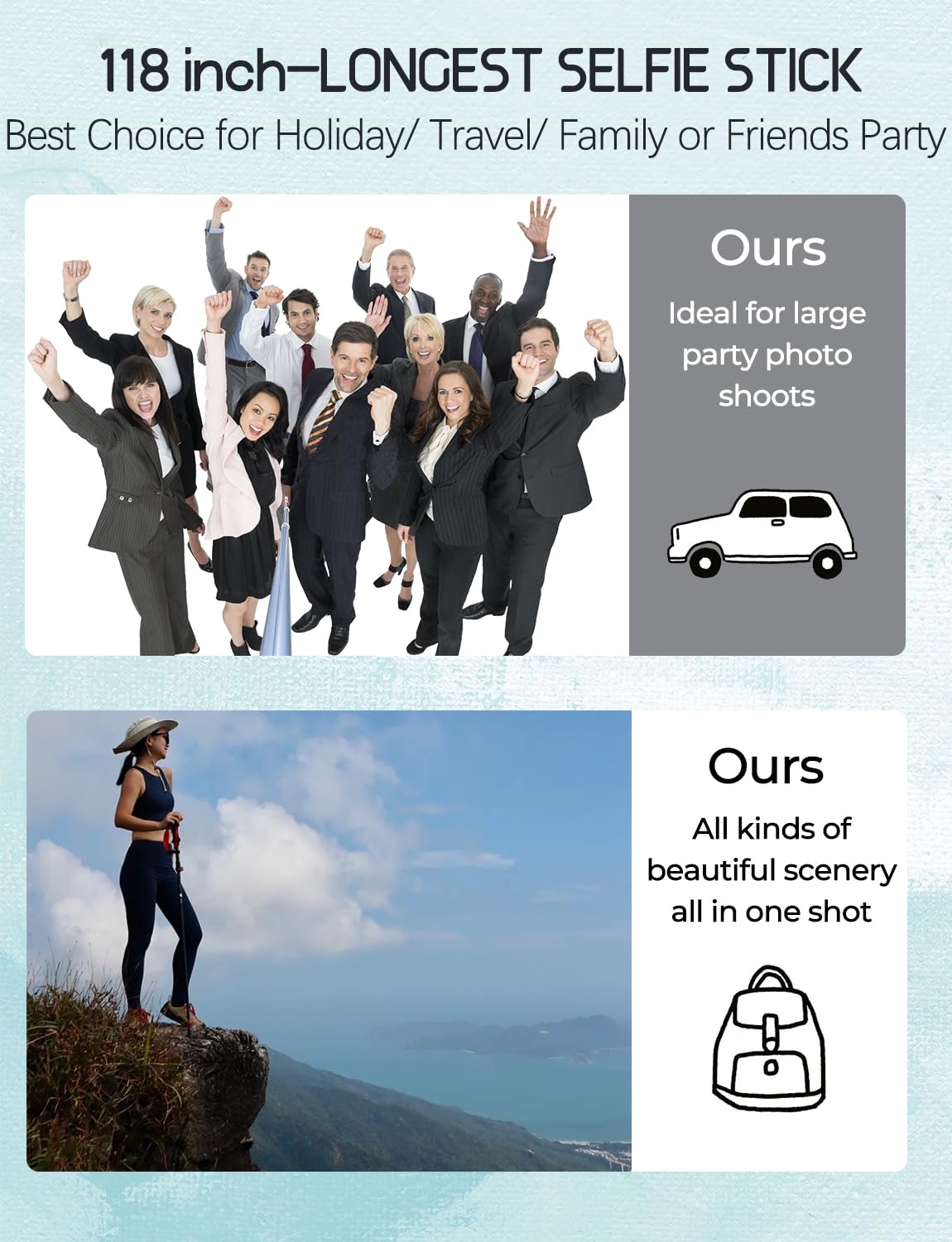 118'' 9.8Ft Long Selfie Stick For Iphone, Android, Extended Super Long Pole, Selfie Stick Tripod With Remote, For Selfies/Video