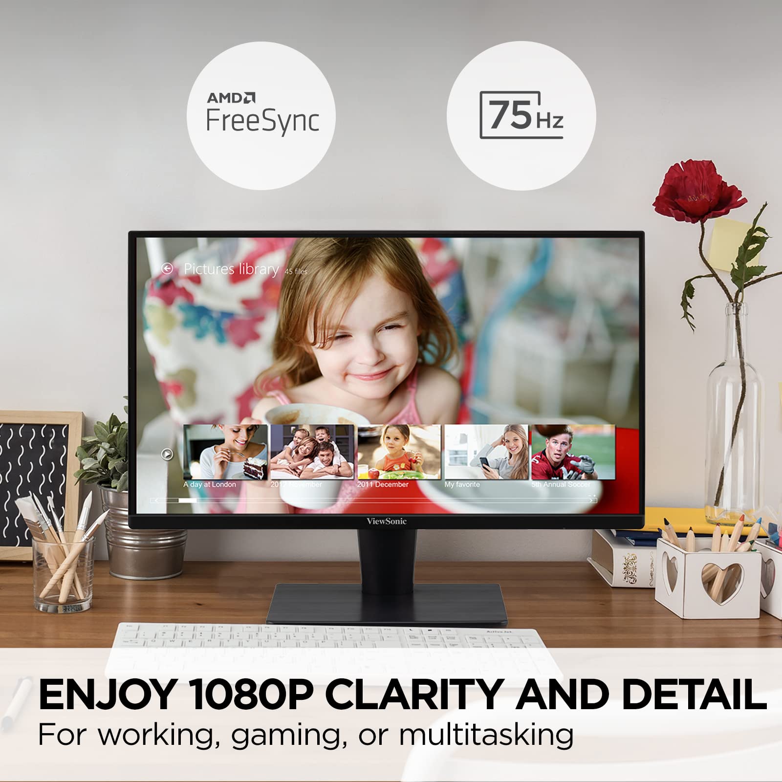 Viewsonic Vs2447M 24 Inch 1080P Monitor With 75Hz, Freesync, Thin Bezels, Eye Care, Hdmi, Vga Inputs For Home And Office