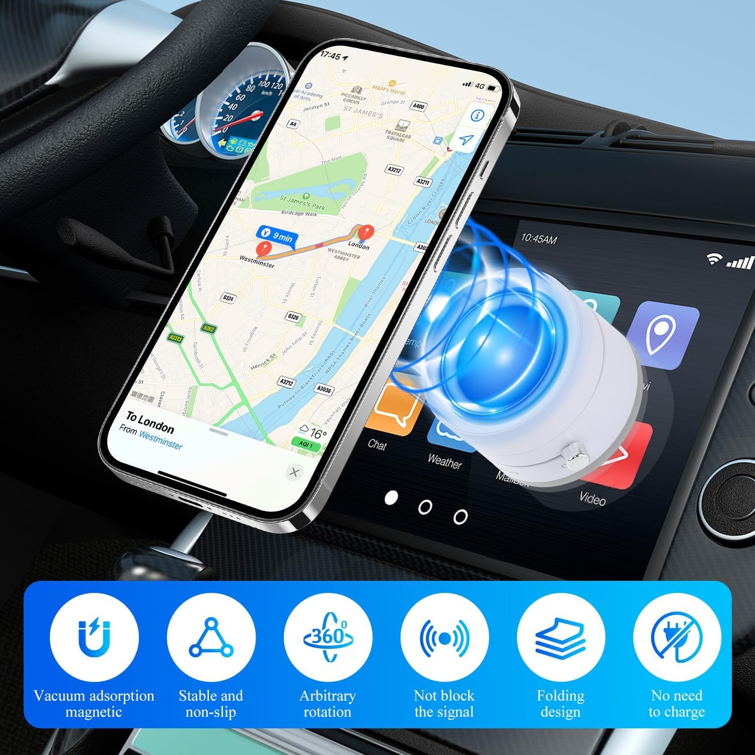 Fachooi Car Phone Holder Upgraded Vacuum Magnetic Phone Holder For Car With N55 Strong Magnet, Adjustable Suction Cup Phone Moun