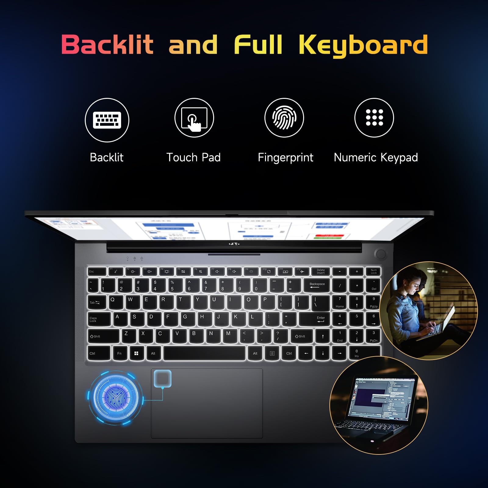 Nimo 15.6 Fhd Student Laptop, 16Gb Ram, 1Tb Ssd, Backlit Keyboard, Fingerprint, Intel Pentium Quad Core N100 (Beat To I3 1115G4,
