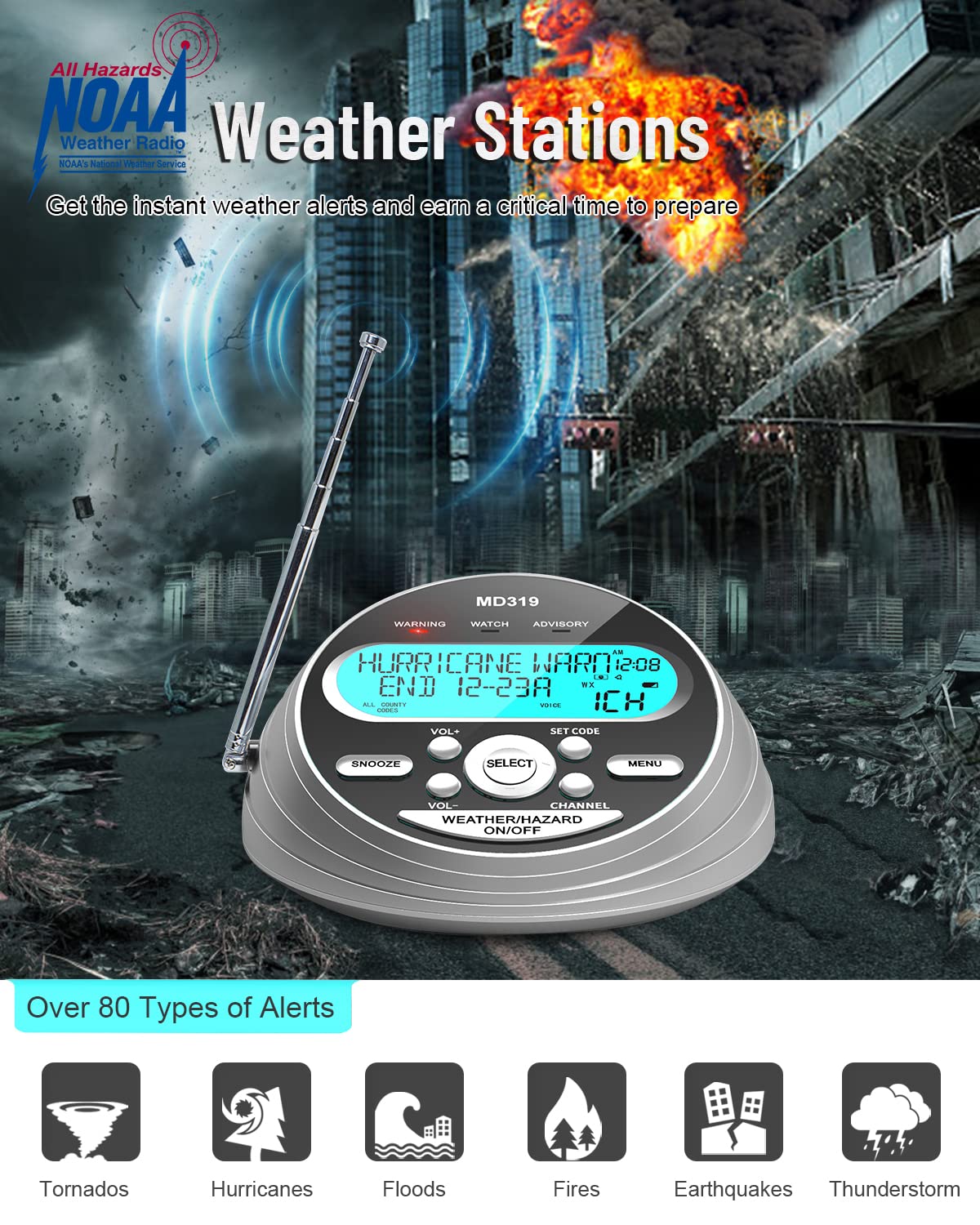 Noaa Weather Radio S.A.M.E. Localized Programming,Weather Alert Radio With 80+ Emergency Alerts,Alarm Clock,Noaa Weather Radio W