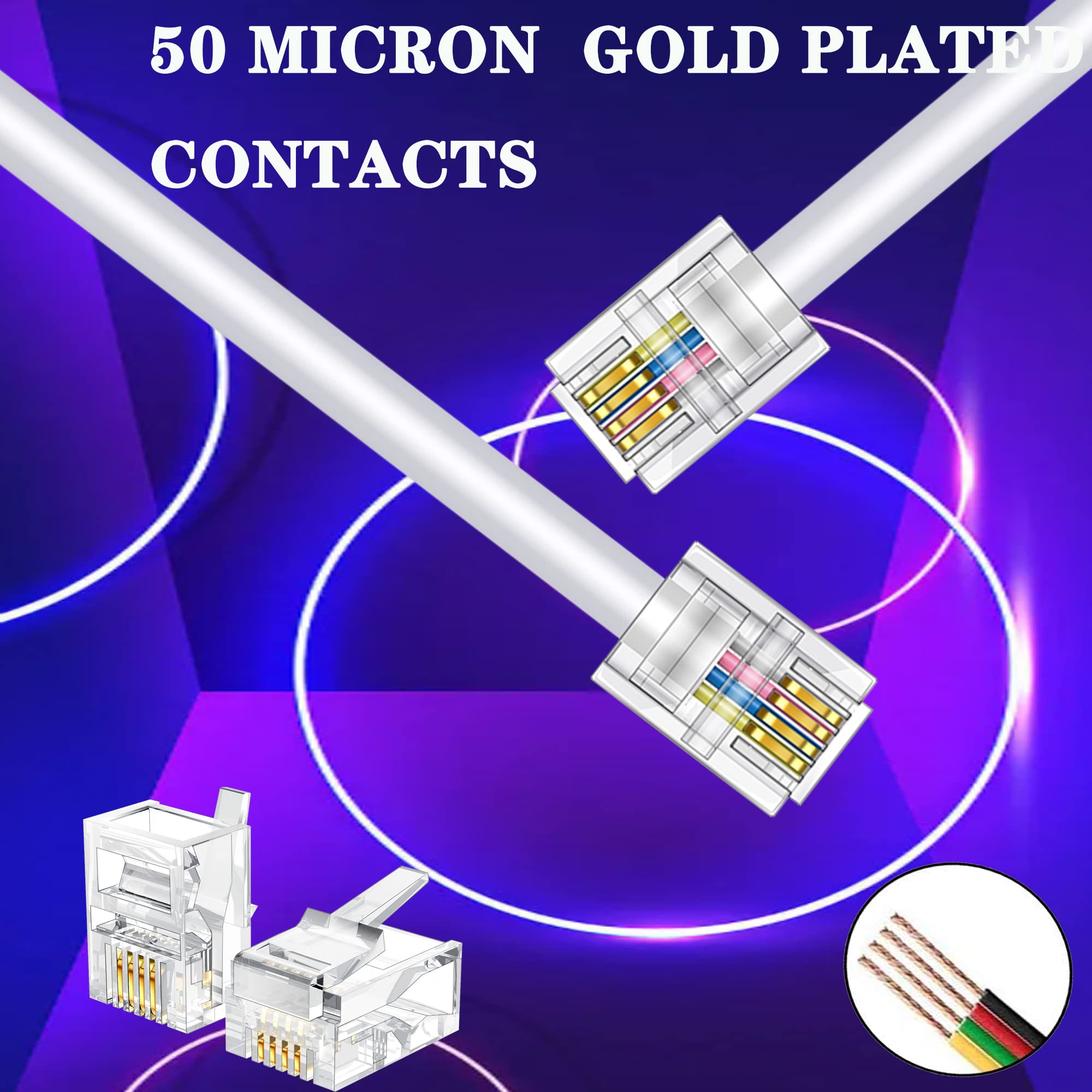 Ubramac 3Pack Phone Telephone Extension Cord 6 Inch Cable Line With Standard Rj11 6P4C Plugs For Landline Phone And Fax (3, Whit