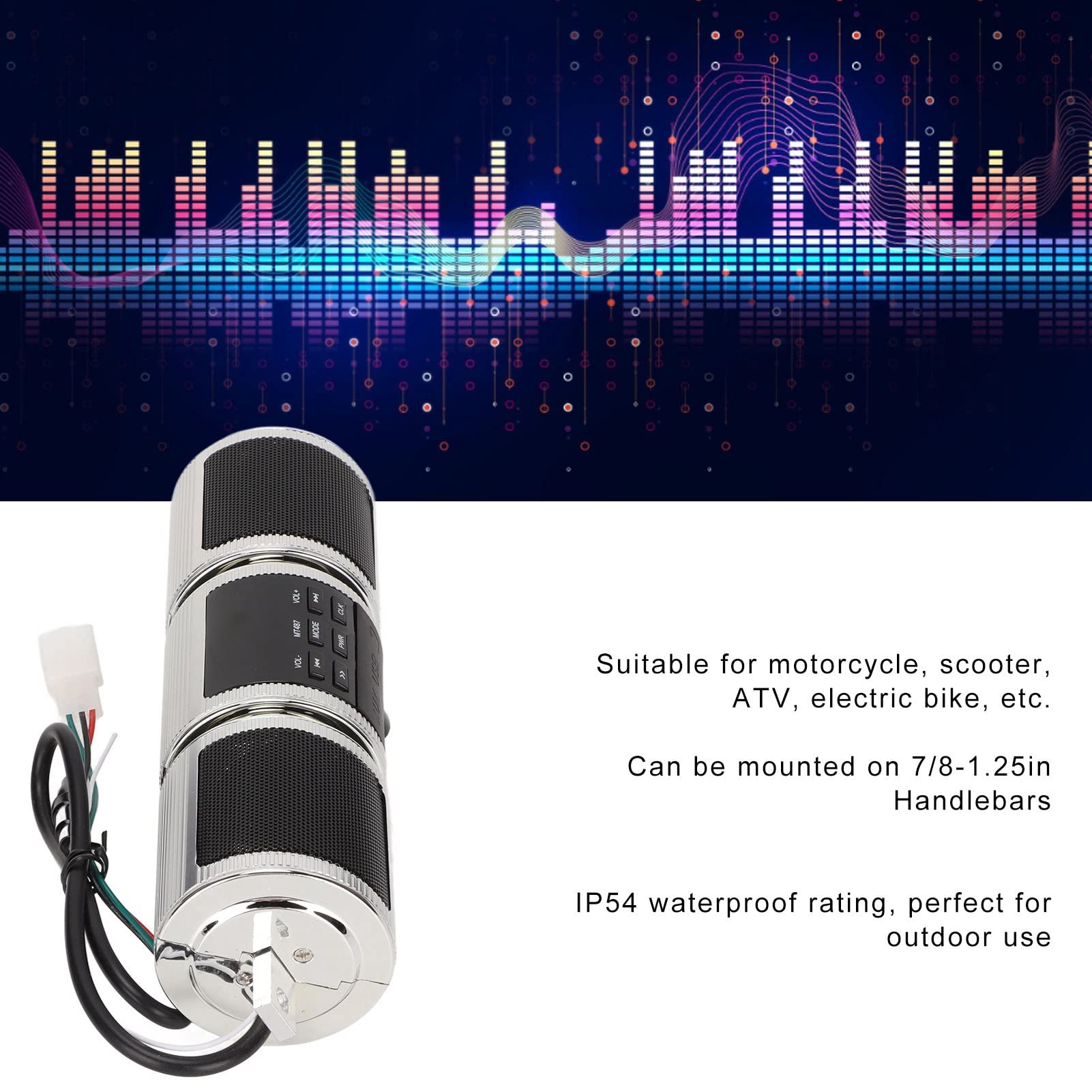 Bluetooth Motorcycle Stereo Speaker, 7/8-1.25In Handlebar Mount Mp3 Music Player Audio Amplifier System, Motorcycle Speaker Soun