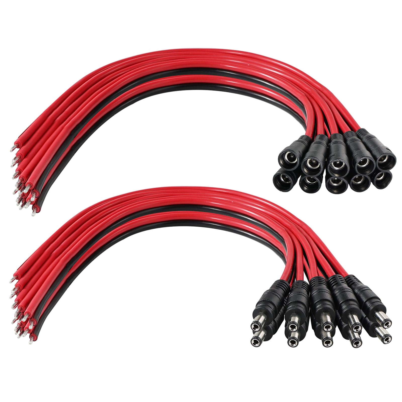 10 Pairs 5.5x2.1mm DC Barrel Male Connector with 10Pairs 2.1mm x 5.5mm DC Female Plug Power Pigtails, 16AWG DC Male and Female C