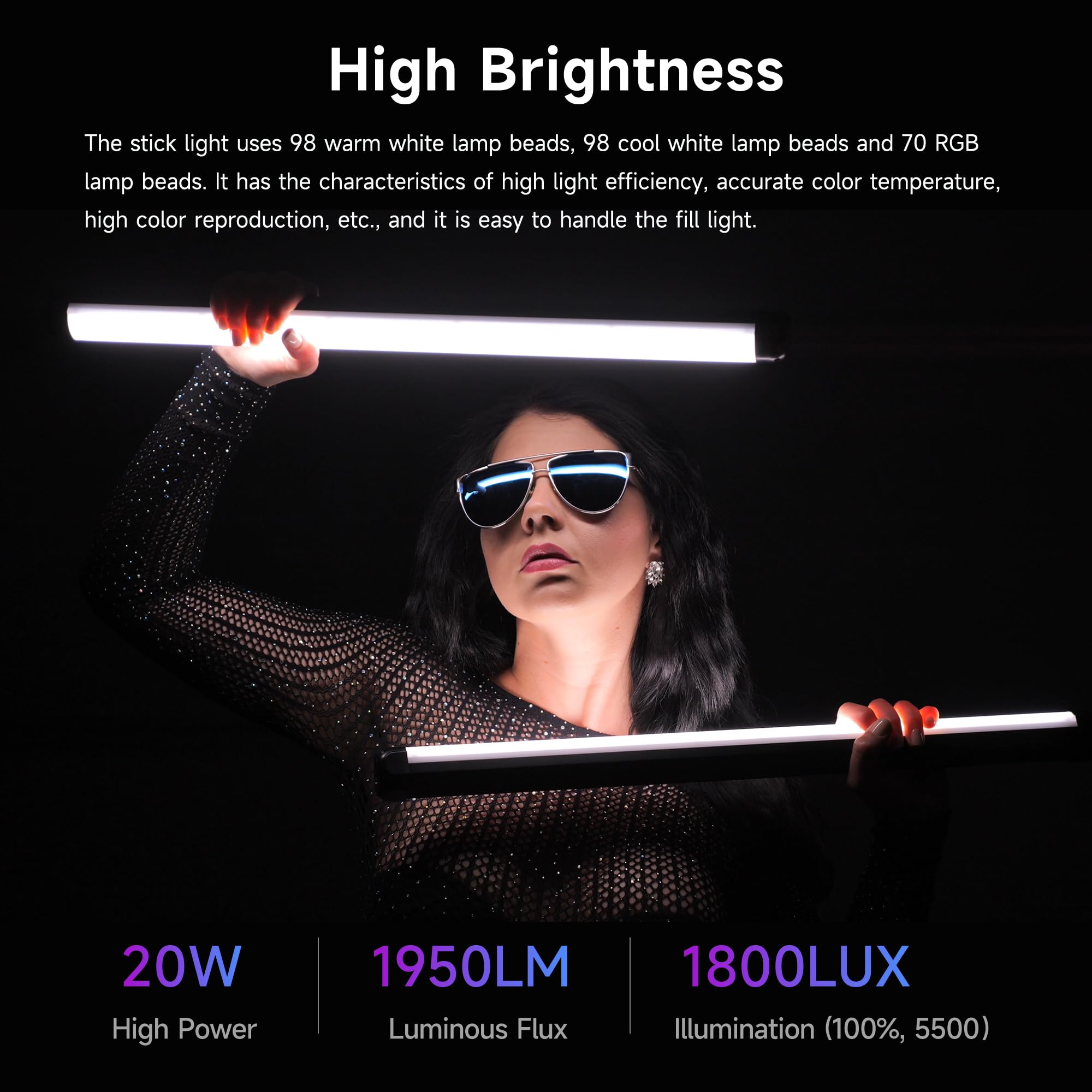 Viltrox K60 2 Pack Large Handheld Stick Light, 32Wh Rechargeable Battery 20W 1950Lm Rgb Led Video Light W Pd Fast Charging Cri 9
