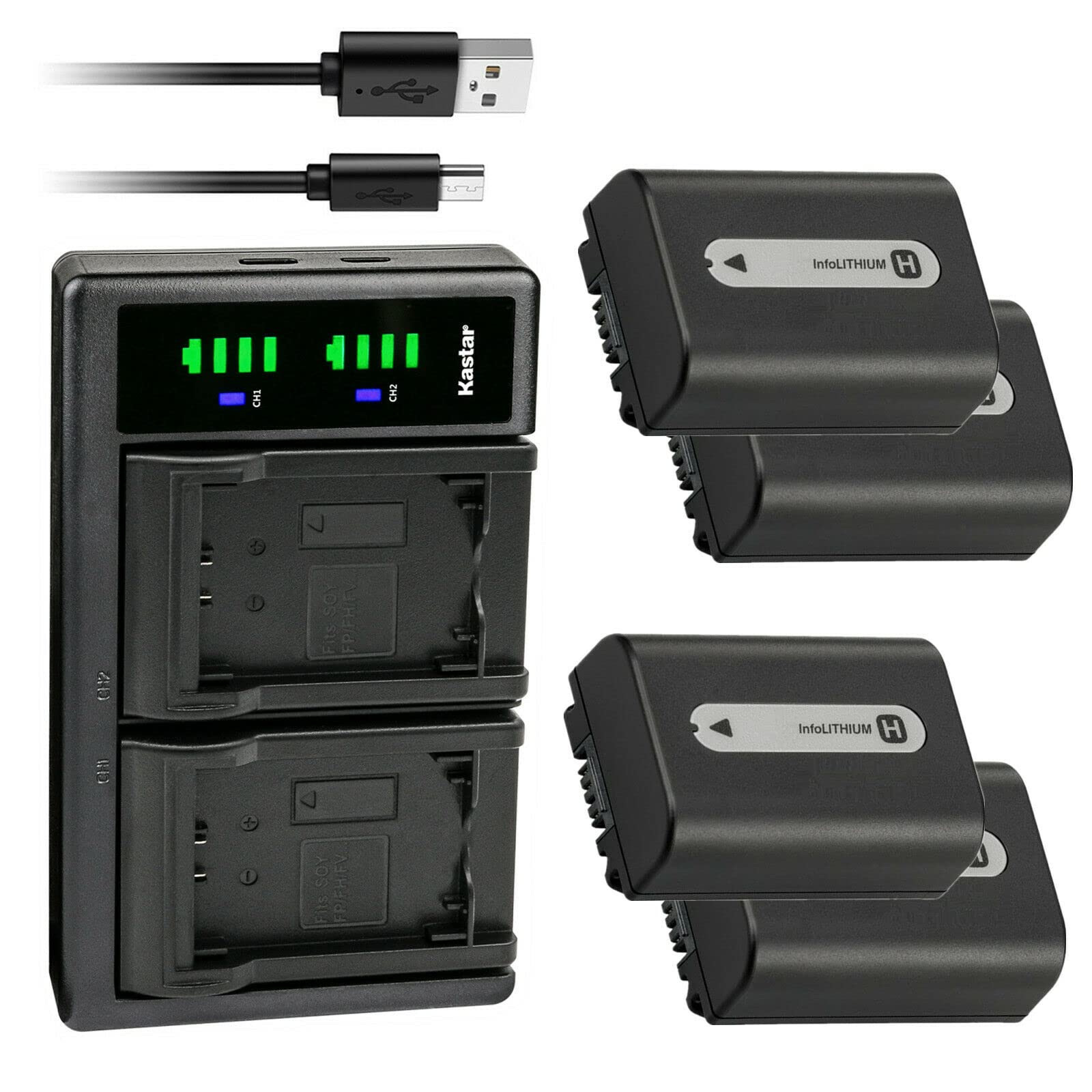 Kastar 4 Pack Np Fh50 Battery And Ltd2 Usb Charger Replacement For Sony Dcr Sr36, Dcr Sr37, Dcr Sr38, Dcr Sr40, Dcr Sr42, Dcr Sr