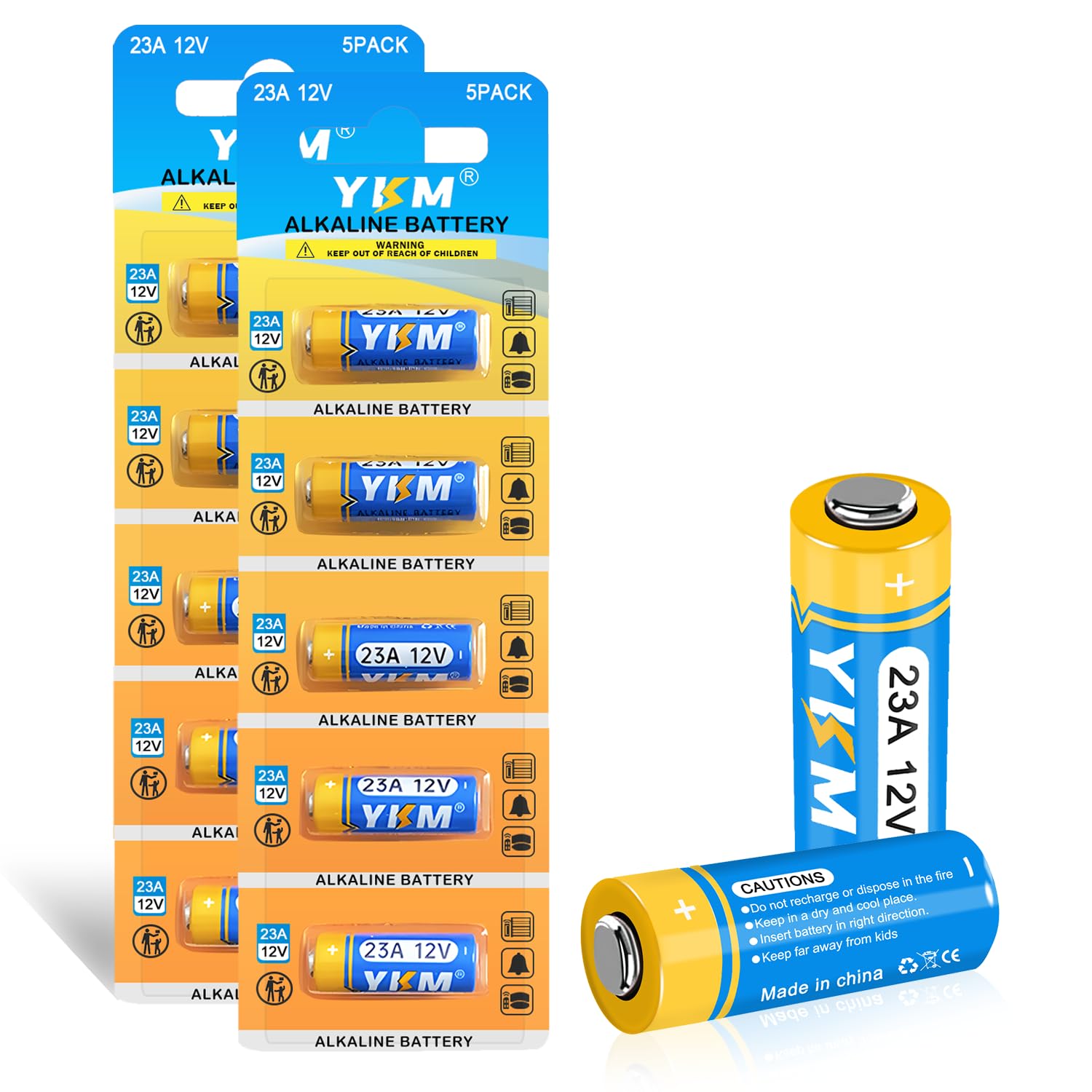 YKM 23A 12V Alkaline Battery LR23A A23S MN21/23 L1028F 23A 12 Volt Battery for Ceiling Fan Remote Garage Door Opener (10 Pack)