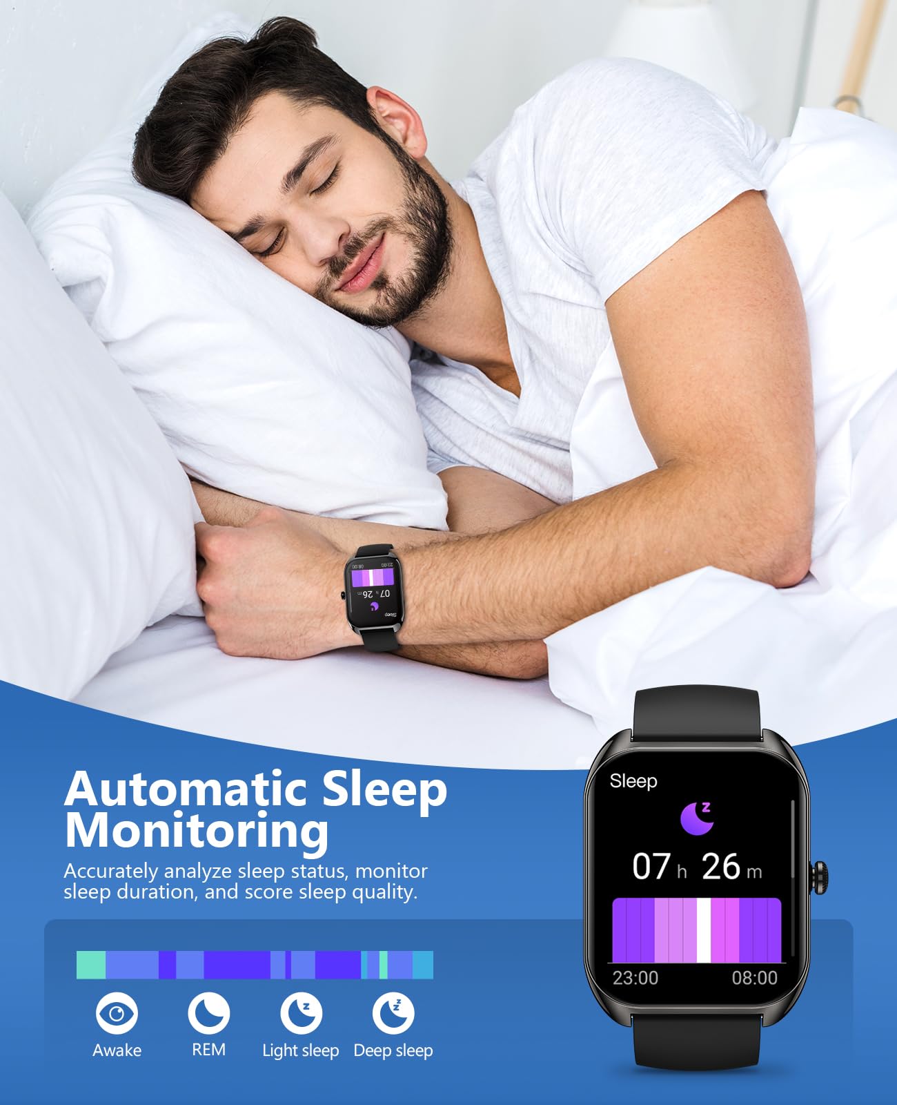 Smart Watch (Answer/Make Call) For Men Women, 2.02 '' Smartwatch With Blood Oxygen/Blood Pressure/Heart Rate/Sleep Monitor, Ipx8