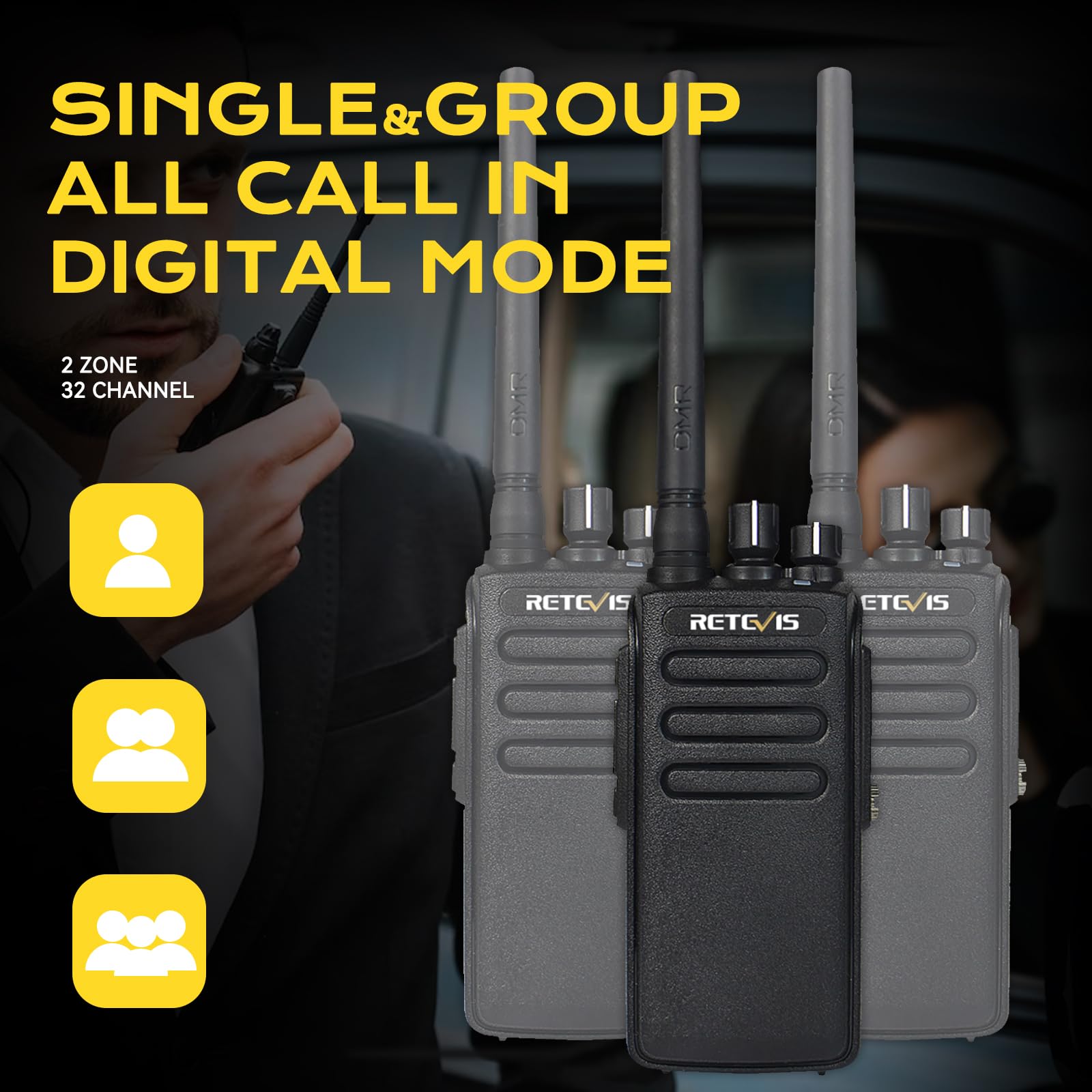 Retevis Rt81 Digital Two Way Radio,Walkie Talkies Long Range,Ip67 Waterproof,2200Mah,Group Call,2 Time Slot,Security,Commercial