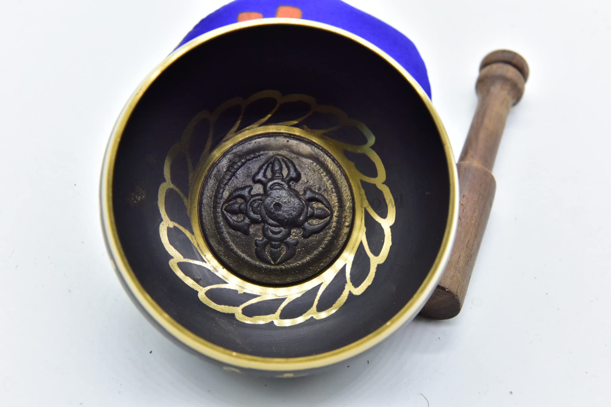 3.75'' Tibetan Meditation Yoga Singing Bowl Black Set With Free Wooden Mallet And Silk Cushion From Nepal, Singing Bowls.
