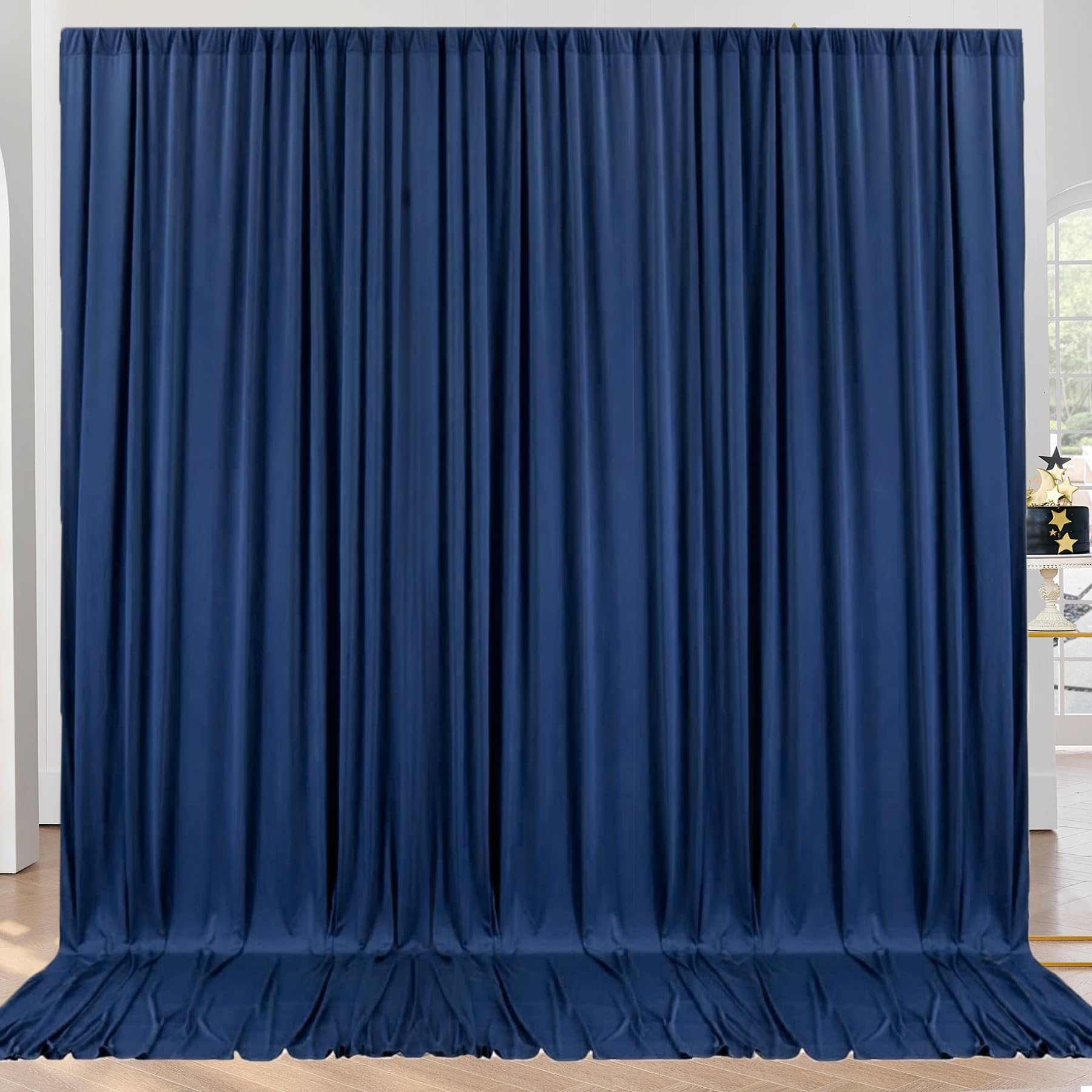10Ft X 10Ft Wrinkle Free Navy Blue Backdrop Curtains Panels, 2 Panels 5X10Ft Silky Polyester Photo Backdrop Drapes For Birthday