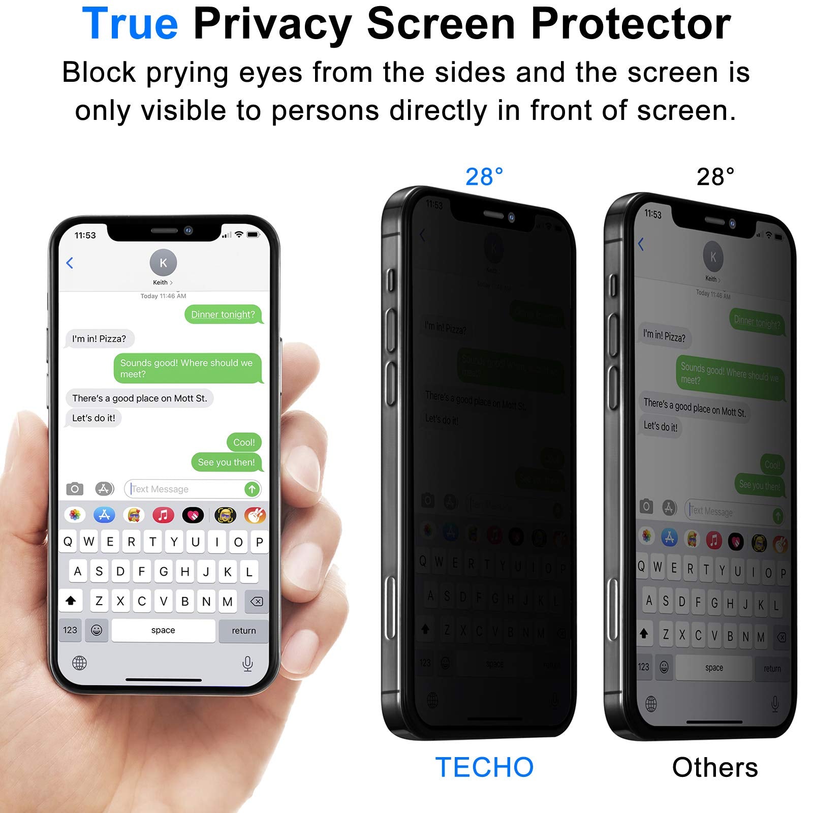 Techo Privacy Screen Protector Compatible With Iphone 12 / Iphone 12 Pro (Edge To Edge Full Coverage) Anti Spy Tempered Glass Fi