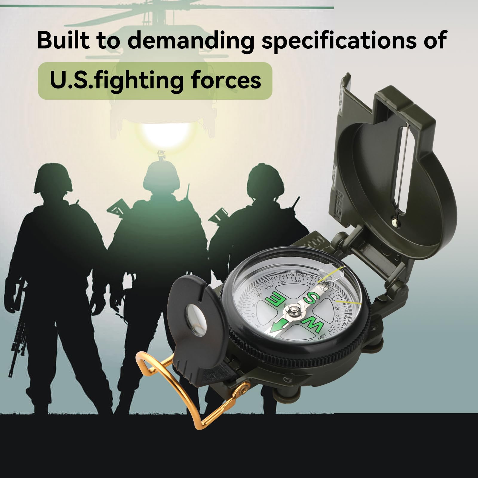 Military Compass, With Sighting Lines, Impact Resistant & Waterproof Compass For Outdoor, Hiking, Hunting, Backpacking Camping,T