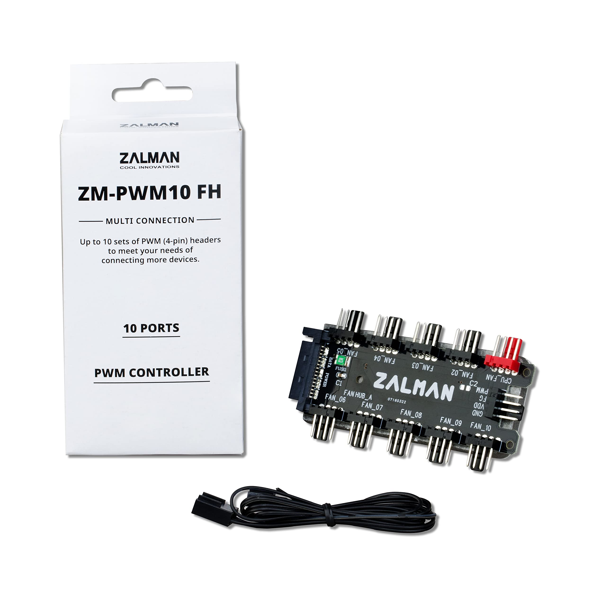 Zalman 10 Port Pwm Fan Hub Splitter For 4 Pin Pwm & 3 Pin Non Pwm Fans, 12V Sata Connector Powers 10 Fans W/ 1 Motherboard Heade