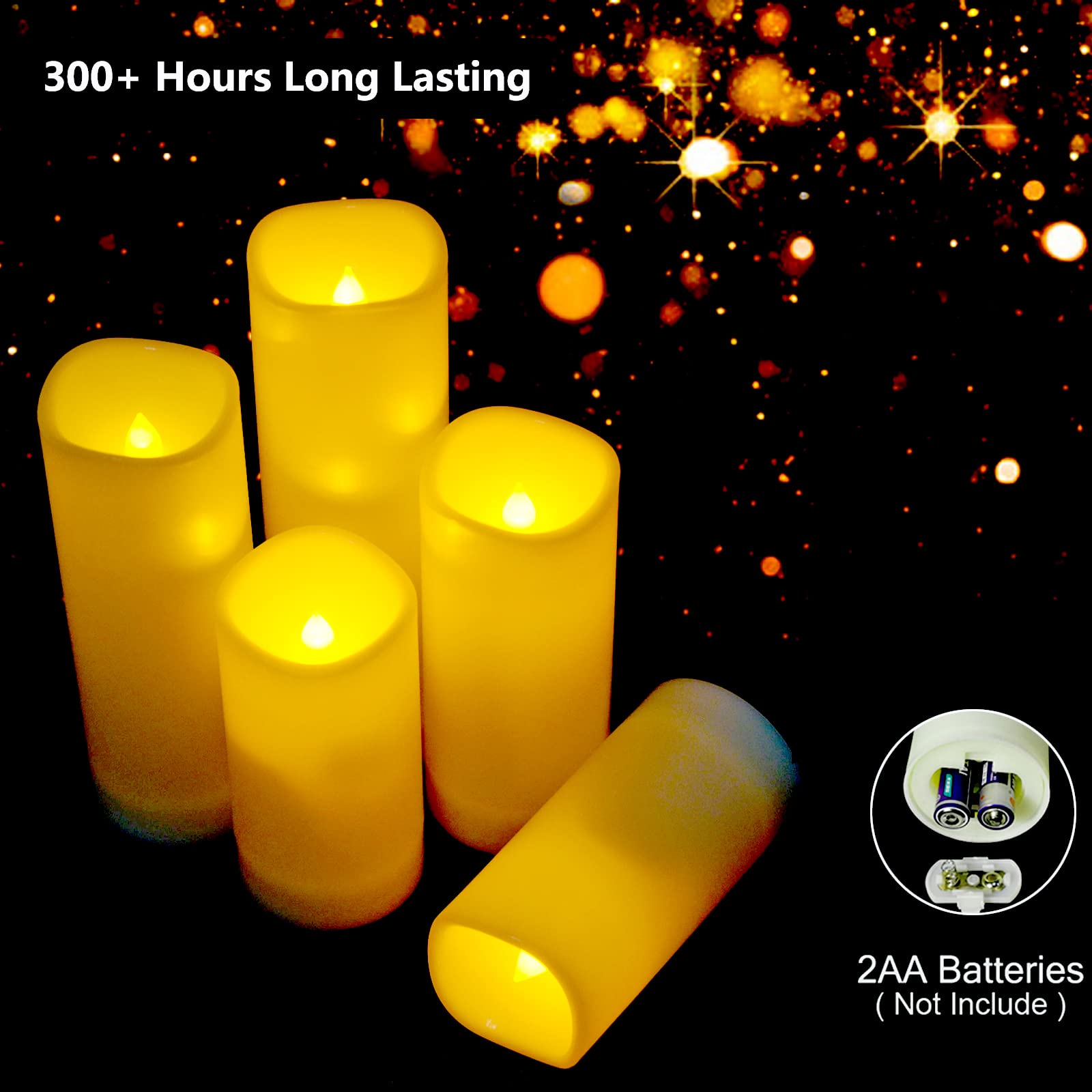 Sweetime Outdoor Waterproof Flameless Candles With Timer Controller   Led Flickering Pillar Plastic Weatherproof Candles,Slim El